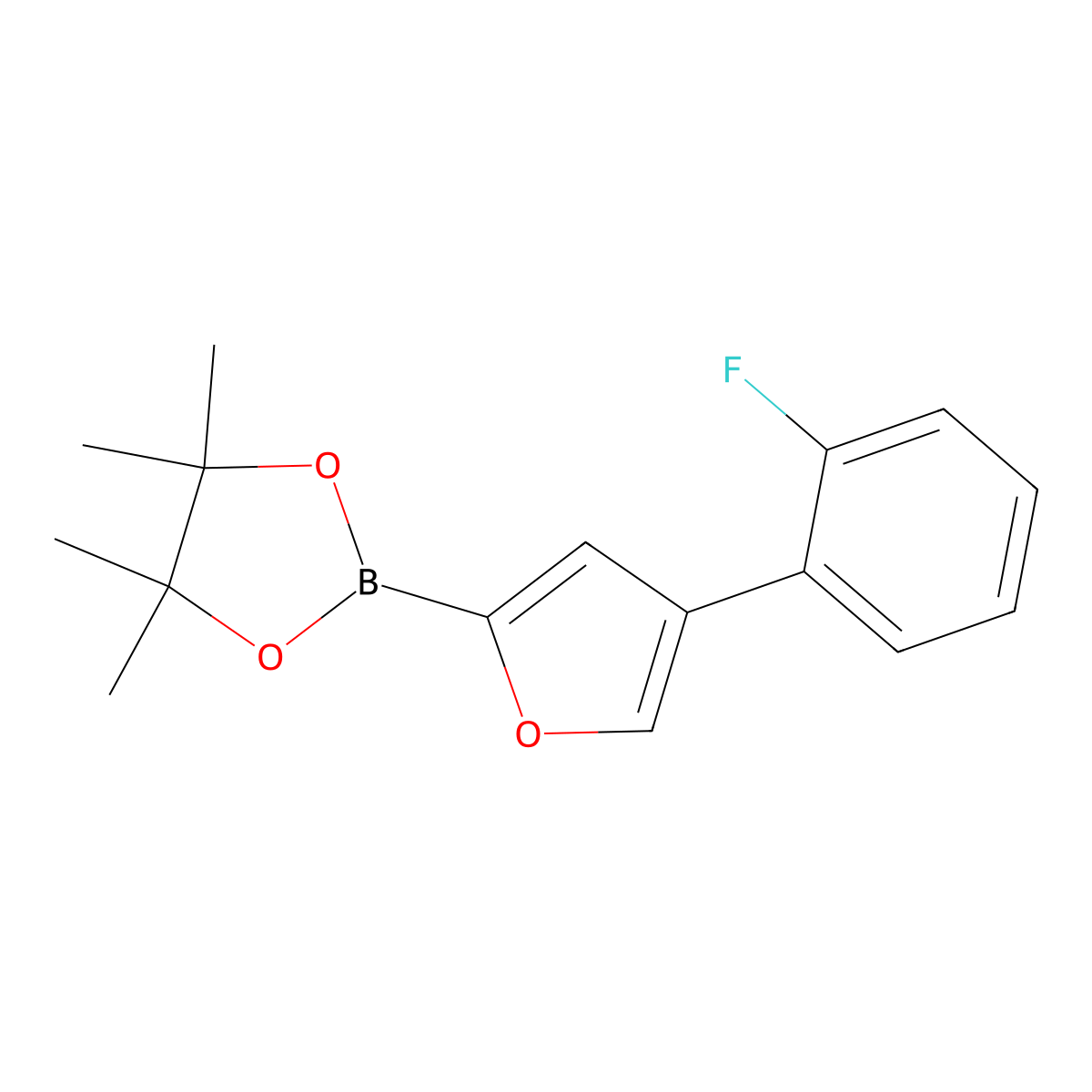2-(4-(2-Fluorophenyl)furan-2-yl)-4,4,5,5-tetramethyl-1,3,2-dioxaborolane molecular structure, CAS 1402240-85-0