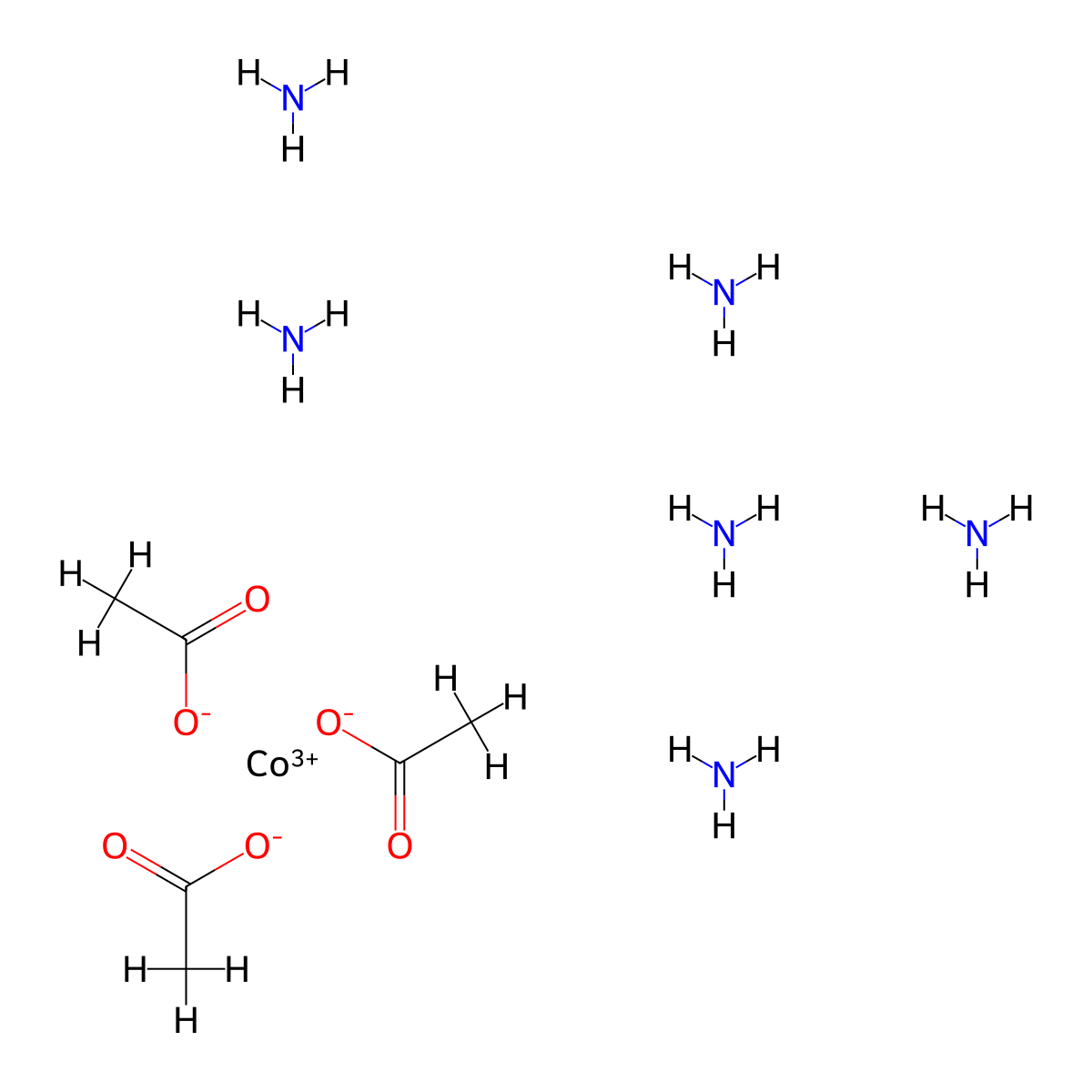 Cobalt(3+), hexaammine-, (OC-6-11)-, acetate (1:3) molecular structure, CAS 14023-85-9