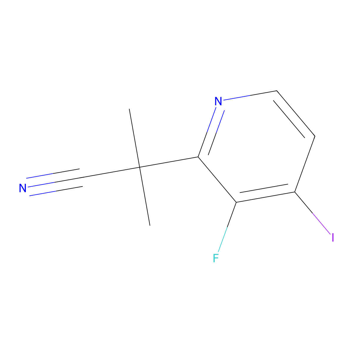 2-(3-Fluoro-4-iodopyridin-2-yl)-2-methylpropanenitrile molecular structure, CAS 1402390-57-1