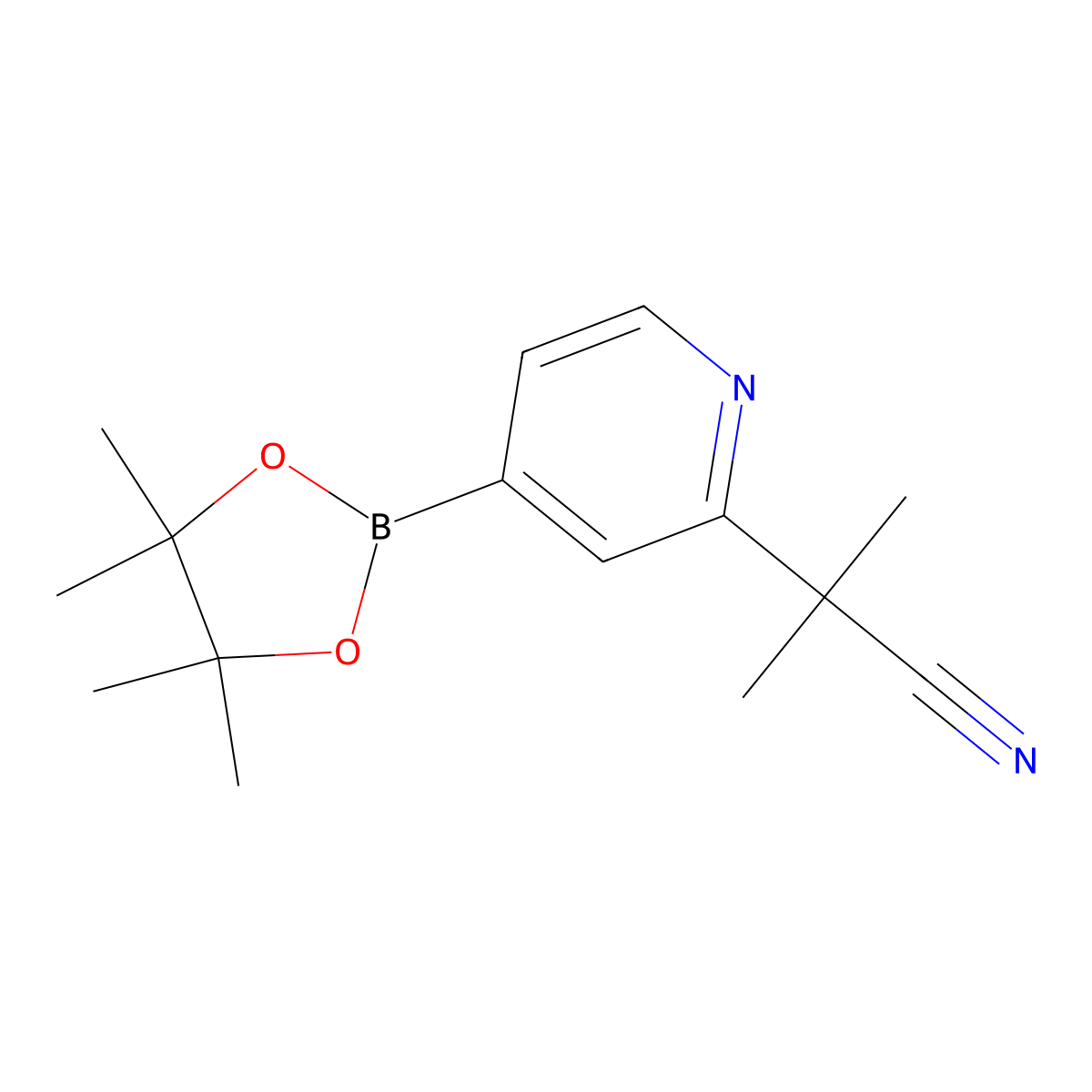 2-Methyl-2-(4-(tetramethyl-1,3,2-dioxaborolan-2-yl)pyridin-2-yl)propanenitrile molecular structure, CAS 1402390-59-3