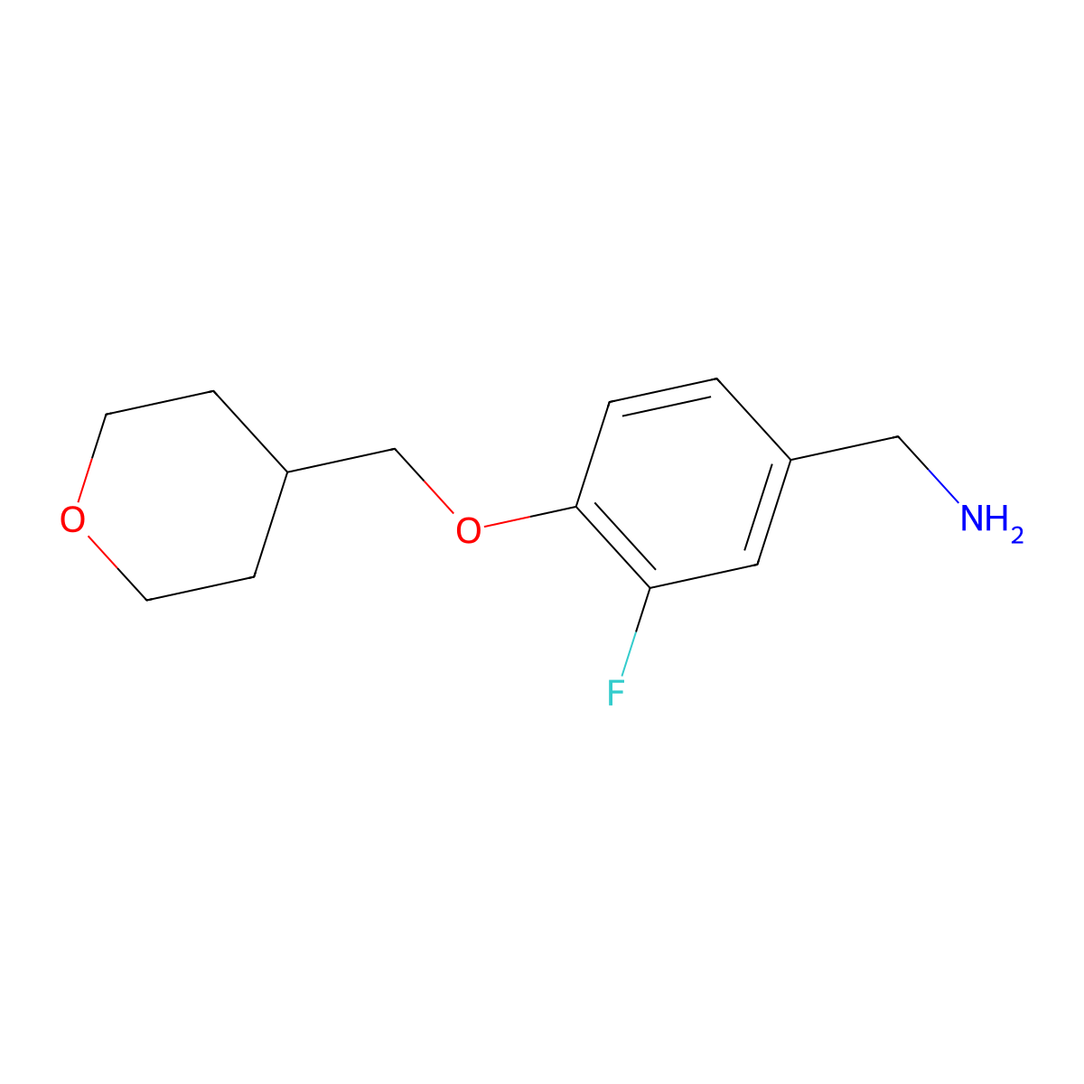 [3-Fluoro-4-(oxan-4-ylmethoxy)phenyl]methanamine molecular structure, CAS 1402392-57-7