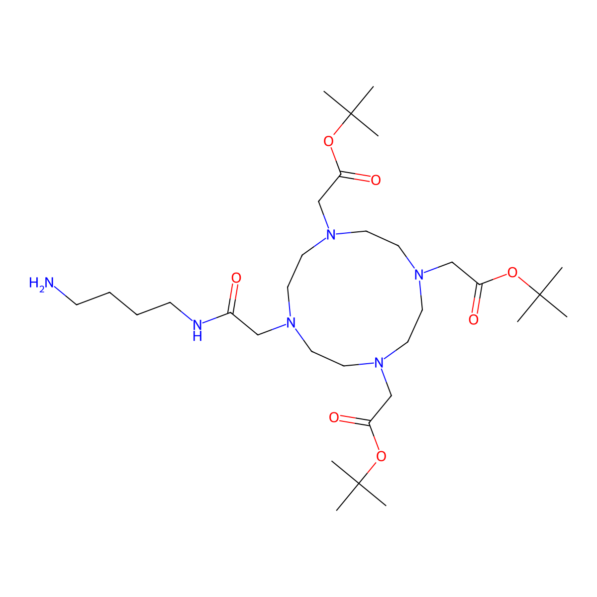 Tri-tert-butyl 2,2',2''-(10-(2-((4-aminobutyl)amino)-2-oxoethyl)-1,4,7,10-tetraazacyclododecane-1,4,7-triyl)triacetate molecular structure, CAS 1402393-59-2