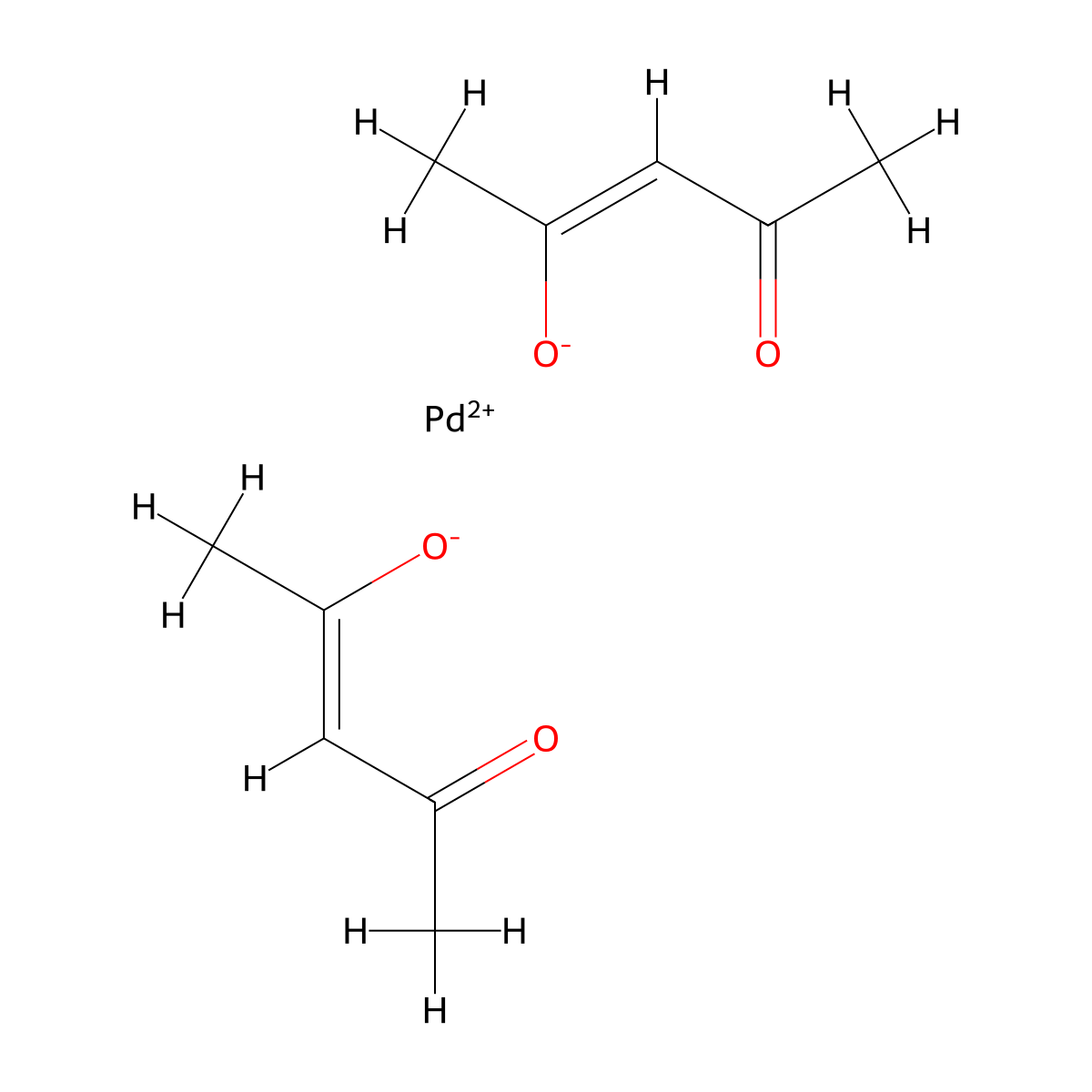 Palladium acetylacetonate molecular structure, CAS 14024-61-4