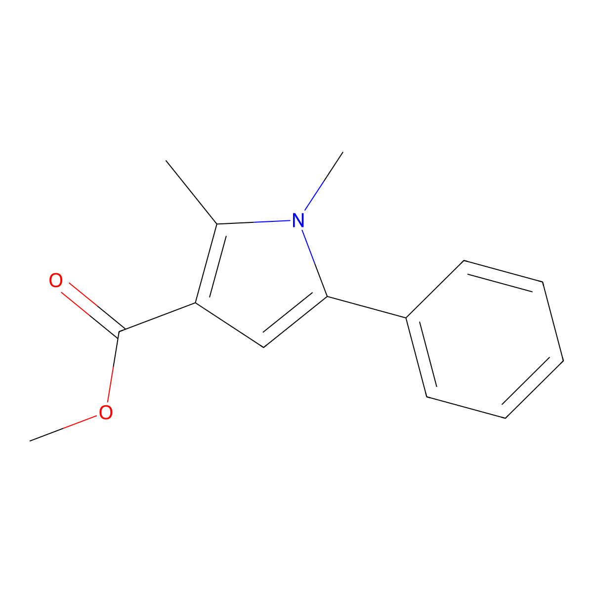 Methyl 1,2-dimethyl-5-phenyl-1H-pyrrole-3-carboxylate molecular structure, CAS 140241-72-1