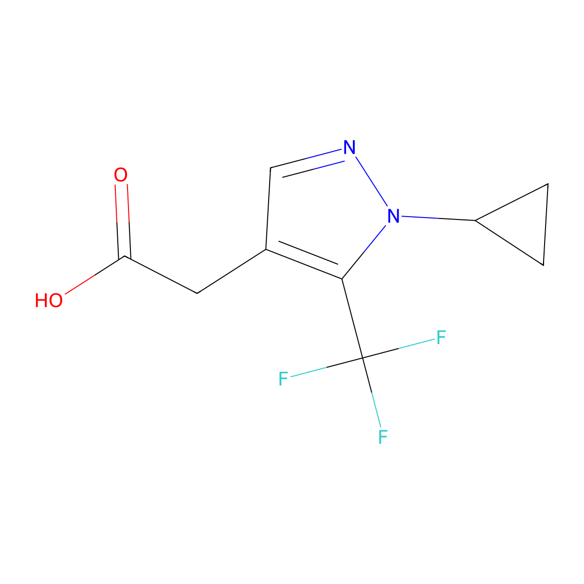 2-(1-Cyclopropyl-5-(trifluoromethyl)-1H-pyrazol-4-yl)acetic acid molecular structure, CAS 1402445-94-6