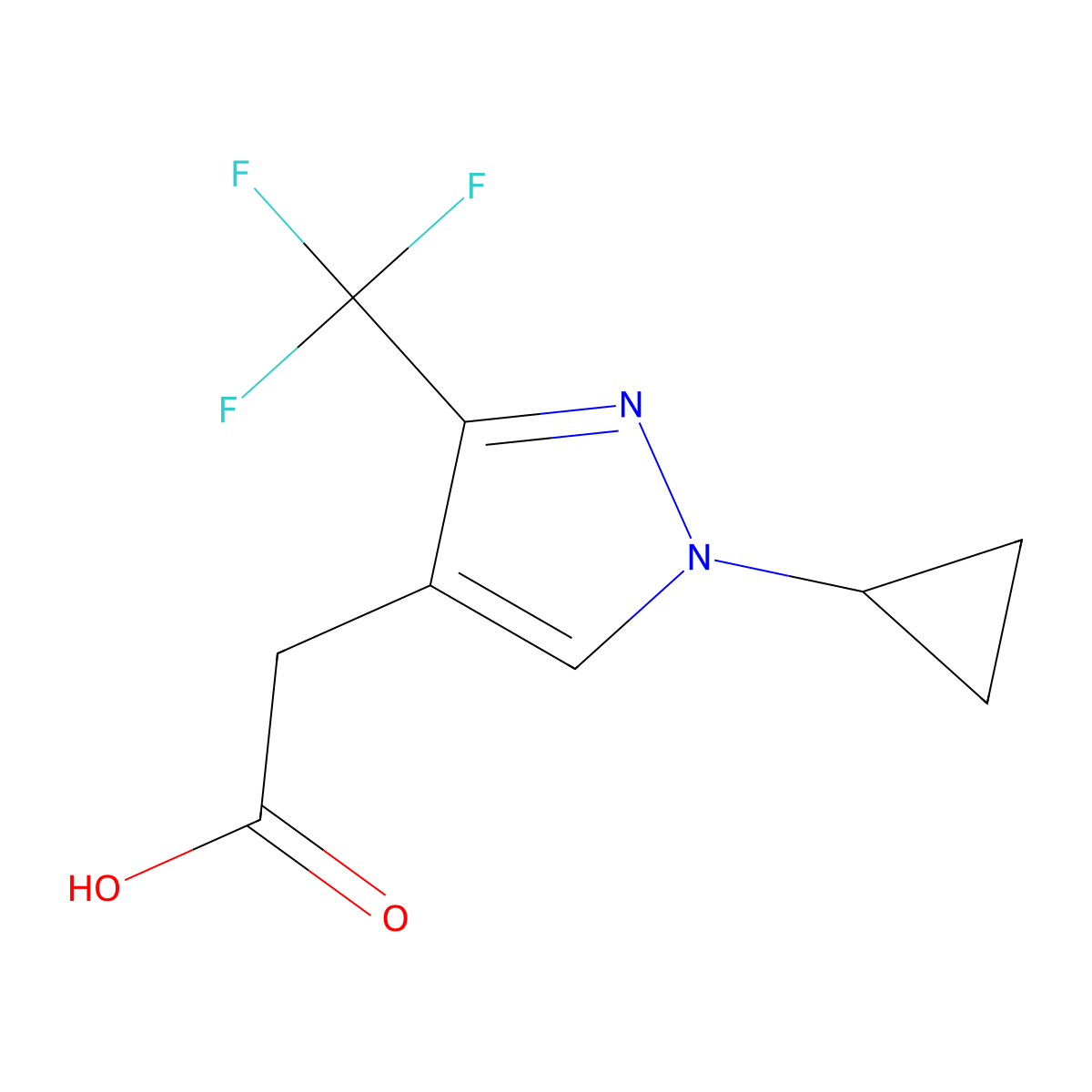 2-(1-Cyclopropyl-3-(trifluoromethyl)-1H-pyrazol-4-yl)acetic acid molecular structure, CAS 1402446-00-7