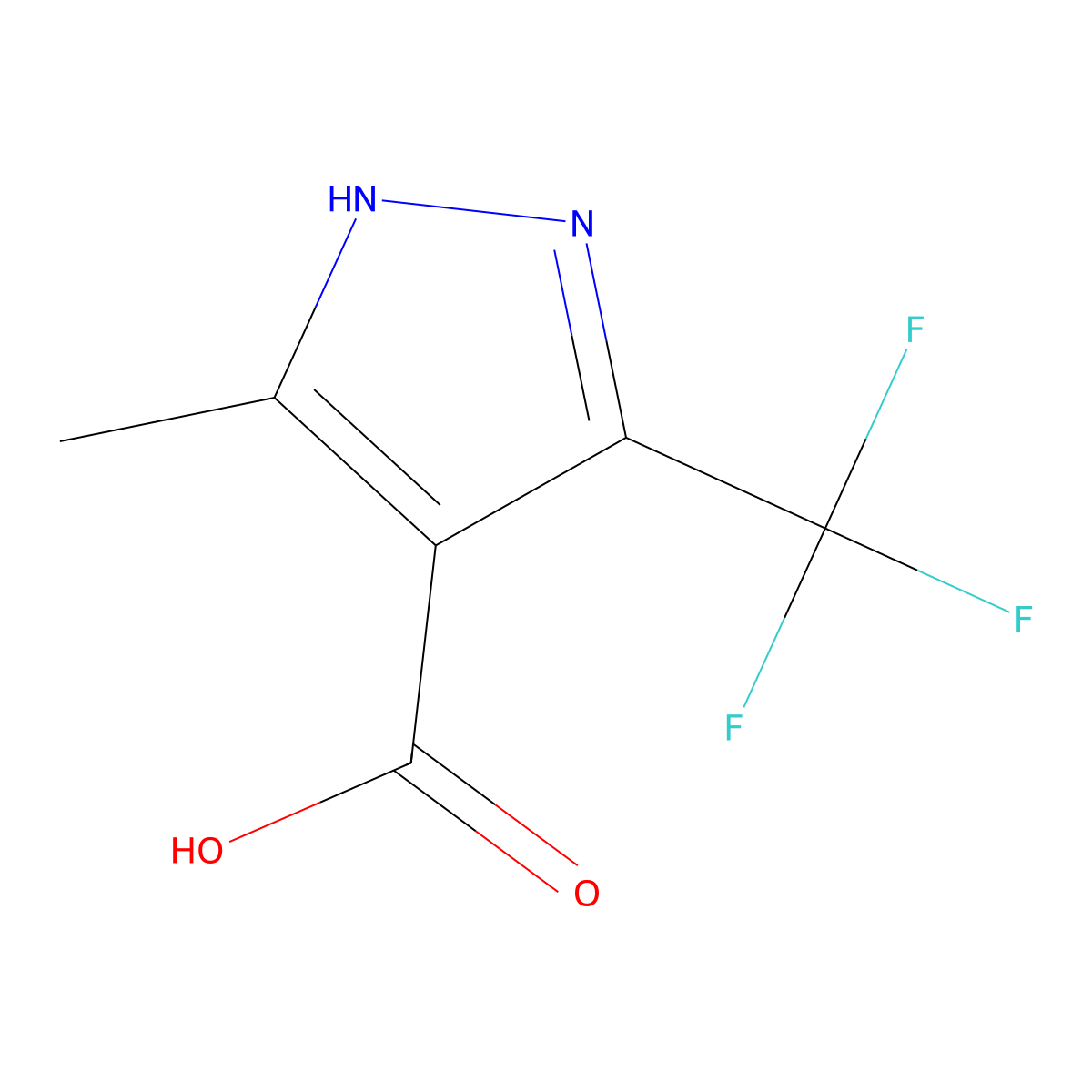 5-methyl-3-(trifluoromethyl)-1H-pyrazole-4-carboxylic acid molecular structure, CAS 1402447-01-1