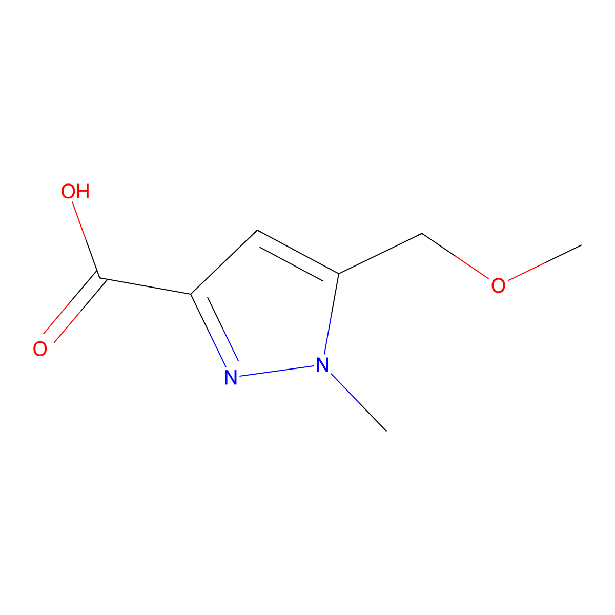 5-(methoxymethyl)-1-methyl-1H-pyrazole-3-carboxylic acid molecular structure, CAS 1402447-09-9