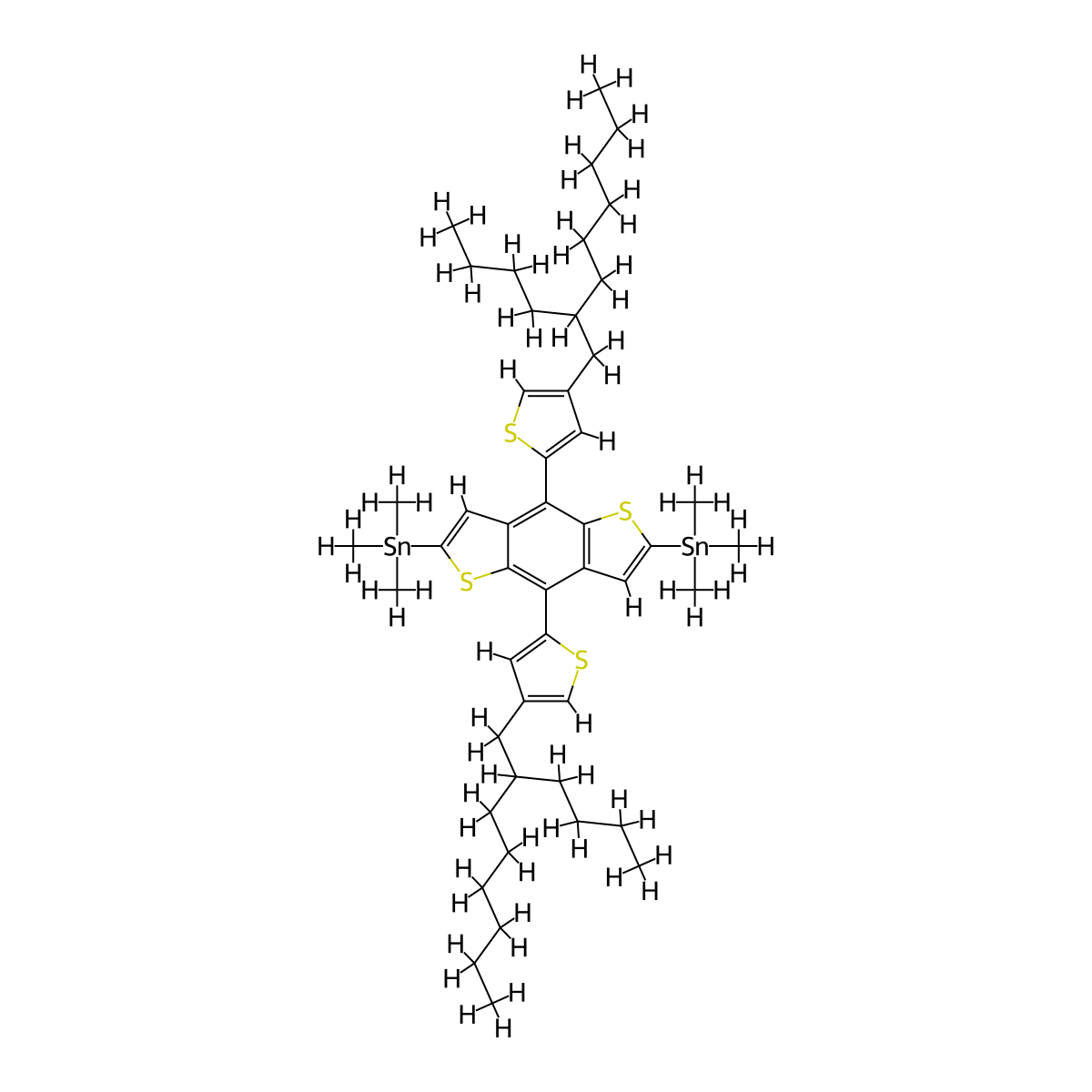 1,1'-[4,8-Bis[5-(2-butyloctyl)-2-thienyl]benzo[1,2-b:4,5-b']dithiophene-2,6-diyl]bis[1,1,1-trimethylstannane] molecular structure, CAS 1402460-13-2