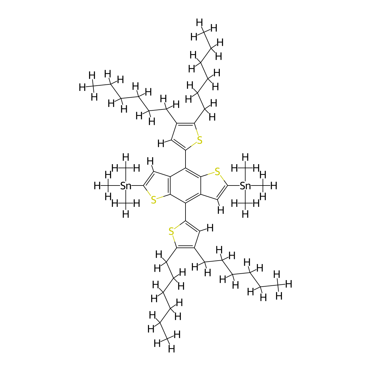 (4,8-Bis(4,5-dihexylthiophen-2-yl)benzo[1,2-b:4,5-b']dithiophene-2,6-diyl)bis(trimethylstannane) molecular structure, CAS 1402460-16-5