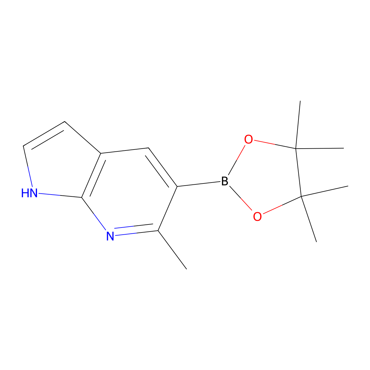 6-methyl-5-(tetramethyl-1,3,2-dioxaborolan-2-yl)-1H-pyrrolo[2,3-b]pyridine molecular structure, CAS 1402460-21-2