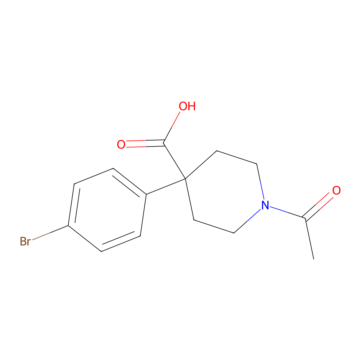 1-Acetyl-4-(4-bromophenyl)piperidine-4-carboxylic acid molecular structure, CAS 1402466-00-5
