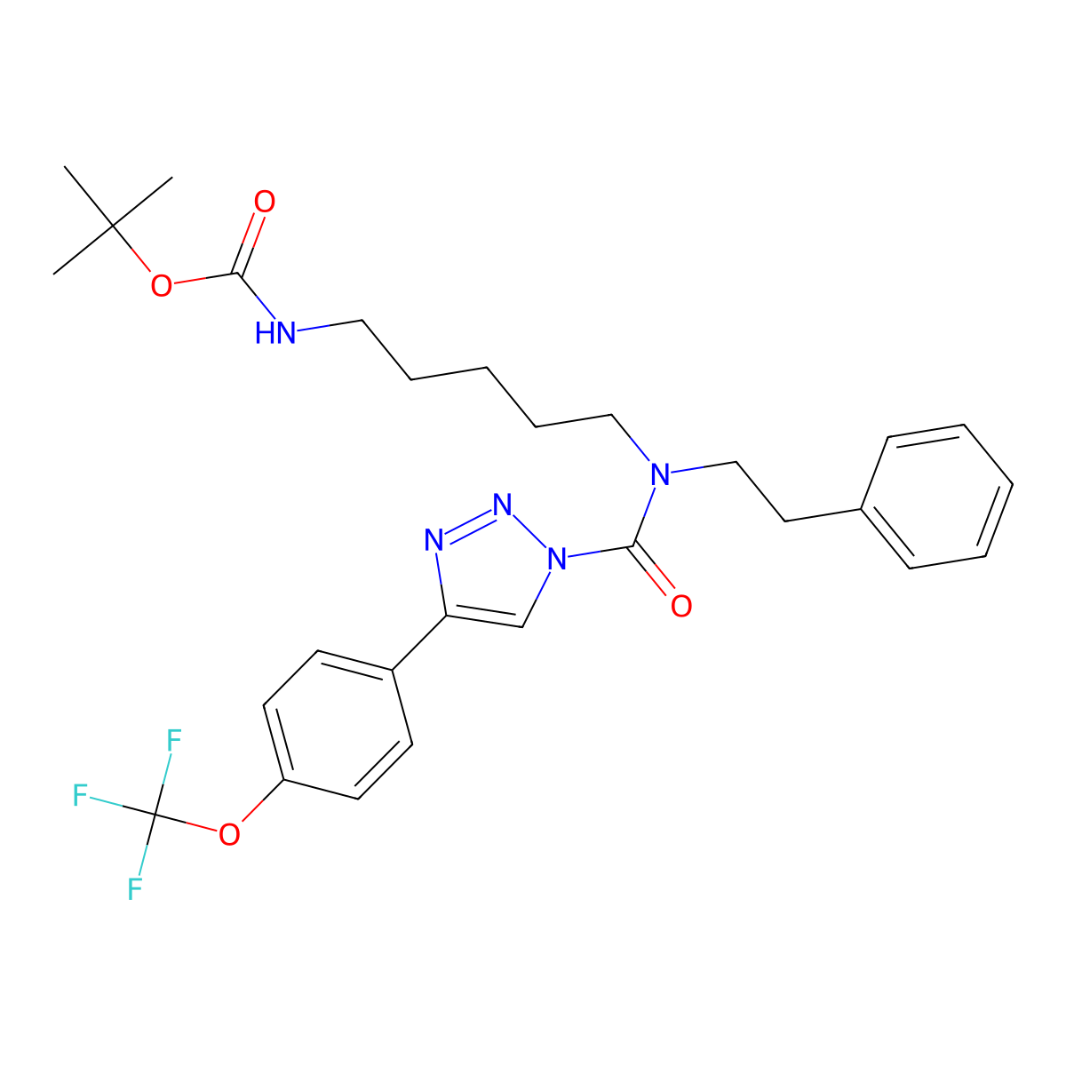 Carbamic acid, N-(5-((2-phenylethyl)((4-(4-(trifluoromethoxy)phenyl)-1H-1,2,3-triazol-1-yl)carbonyl)amino)pentyl)-, 1,1-dimethylethyl ester molecular structure, CAS 1402612-61-6