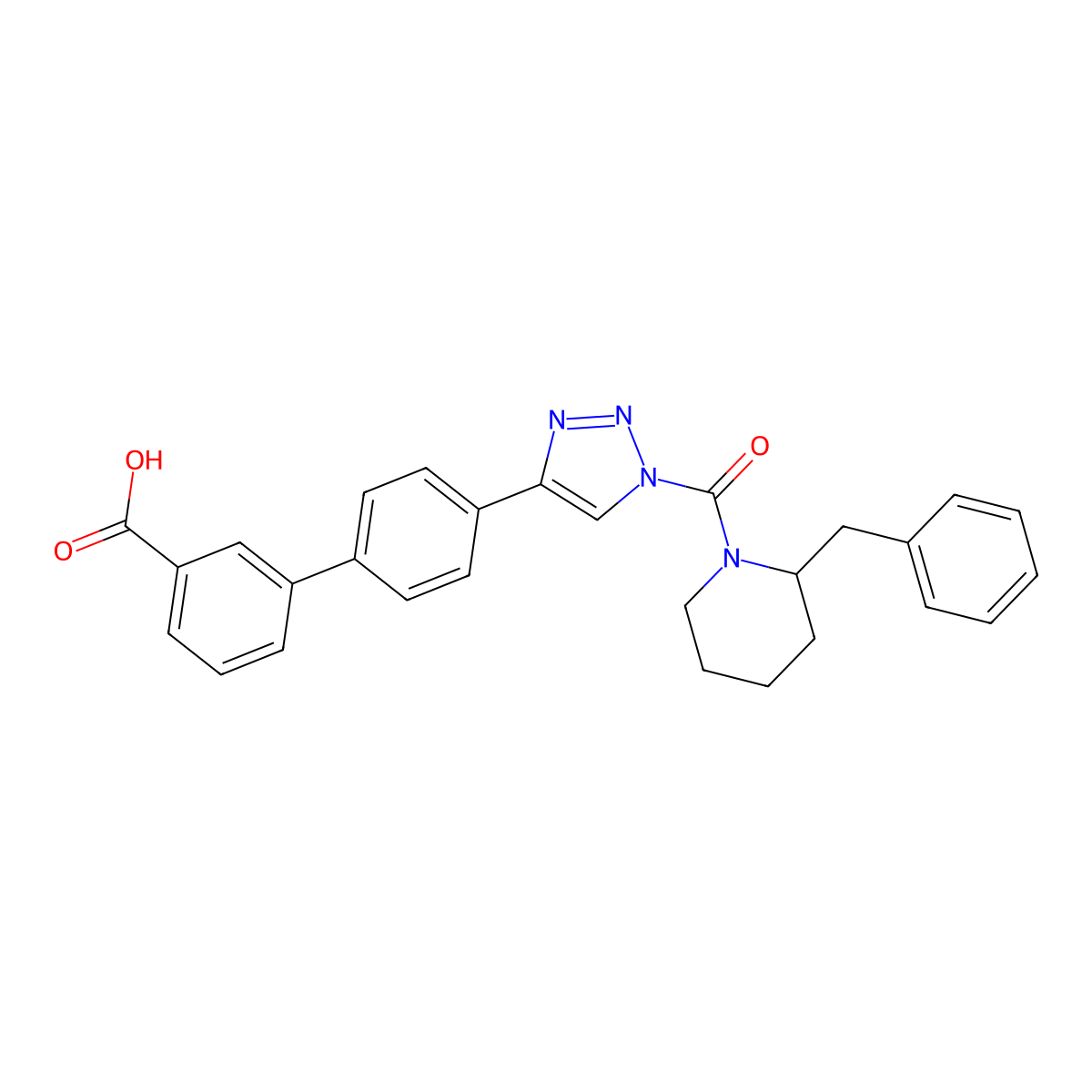 3-(4-(1-(2-Benzylpiperidine-1-carbonyl)triazol-4-yl)phenyl)benzoic acid molecular structure, CAS 1402612-64-9