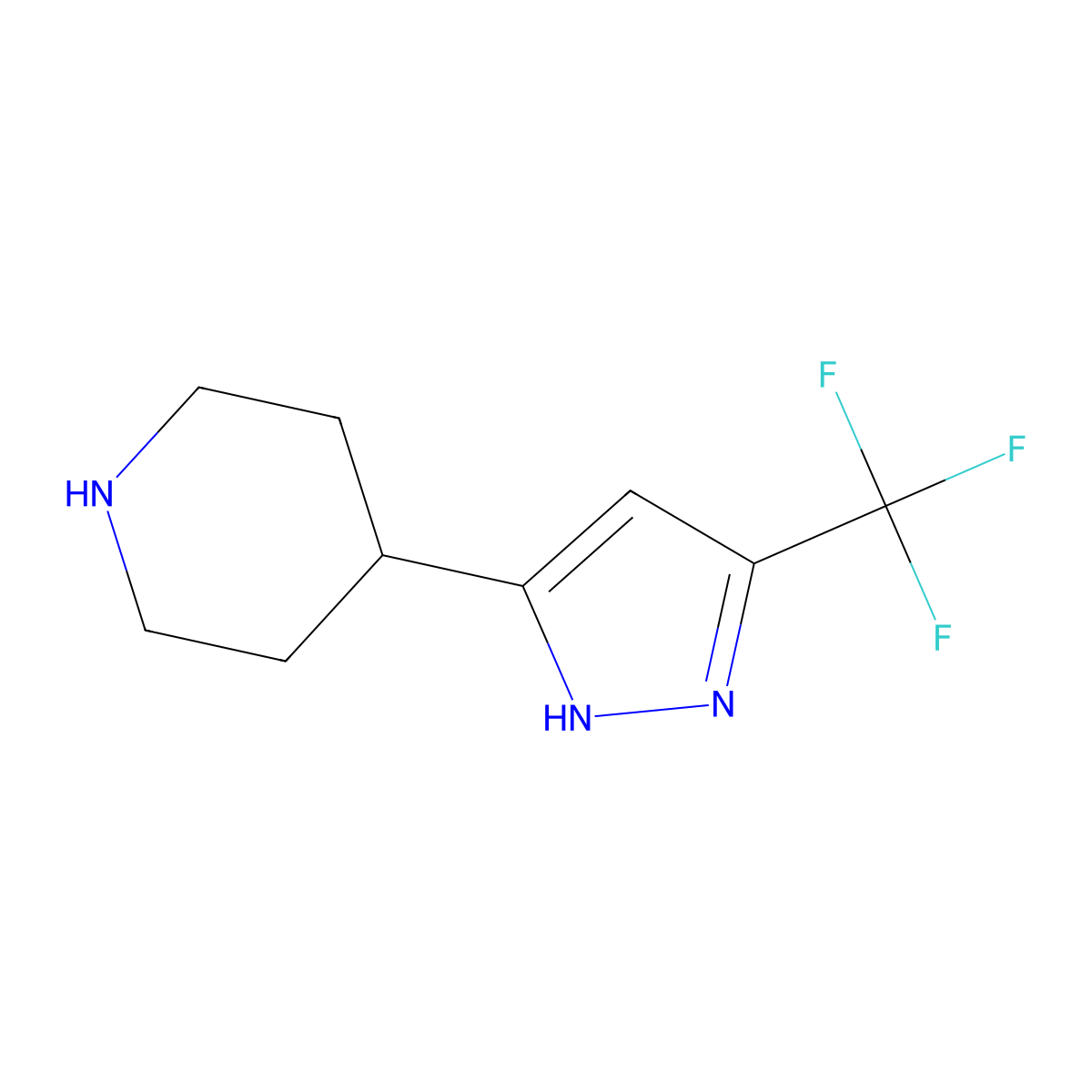 4-(5-(Trifluoromethyl)-1H-pyrazol-3-yl)piperidine molecular structure, CAS 1402664-55-4