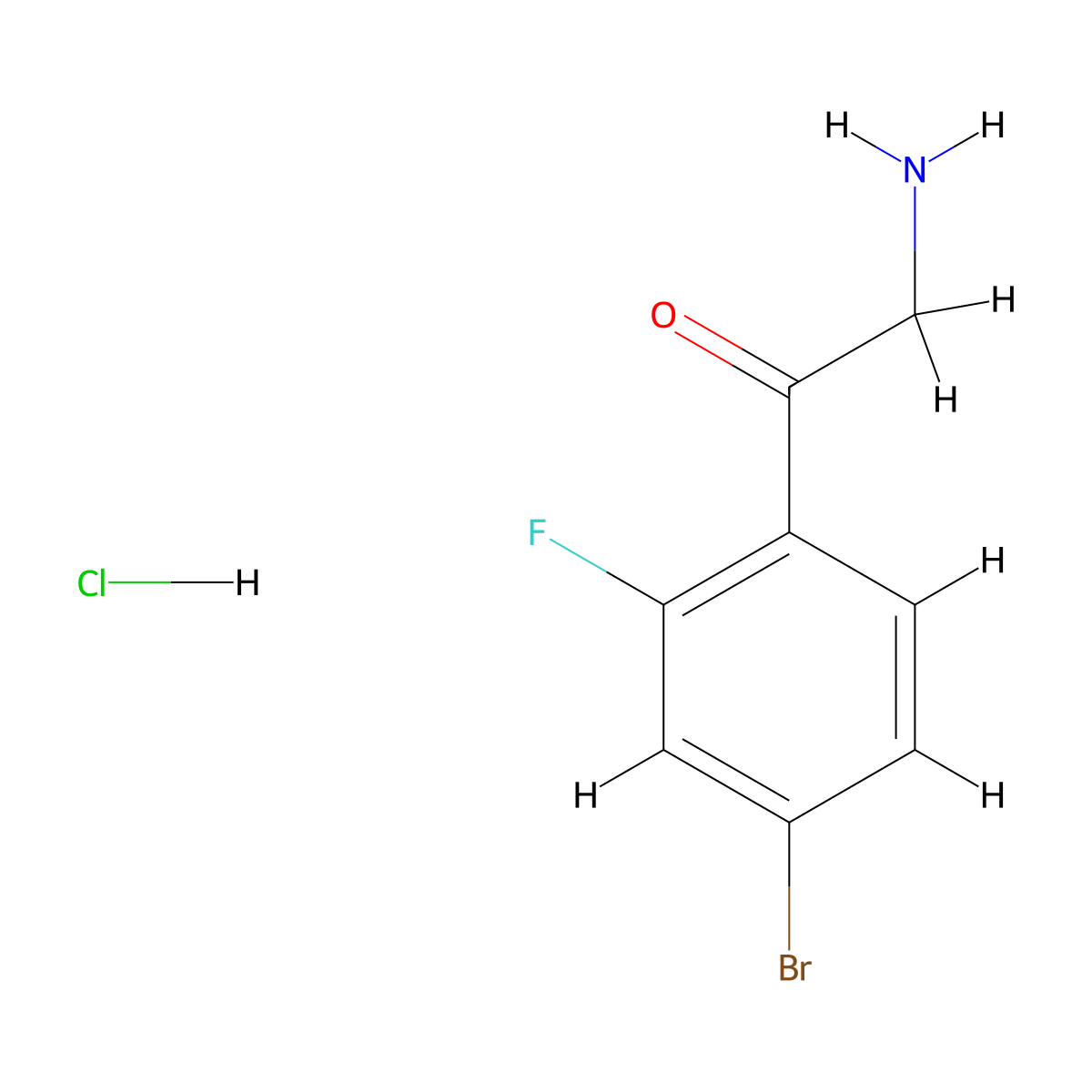 2-Amino-1-(4-bromo-2-fluorophenyl)ethan-1-one hydrochloride molecular structure, CAS 1402664-85-0