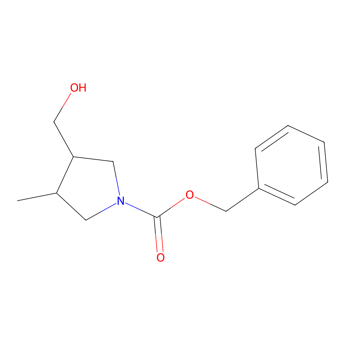 rac-benzyl (3R,4R)-3-(hydroxymethyl)-4-methylpyrrolidine-1-carboxylate molecular structure, CAS 1402665-18-2