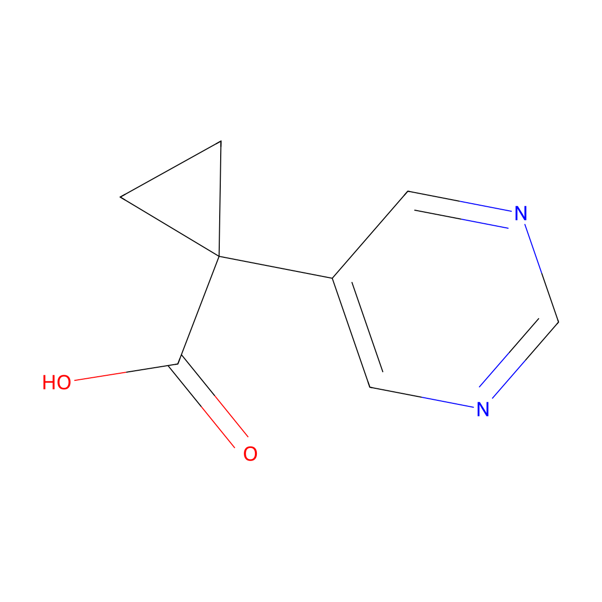 1-(Pyrimidin-5-yl)cyclopropane-1-carboxylic acid molecular structure, CAS 1402666-44-7