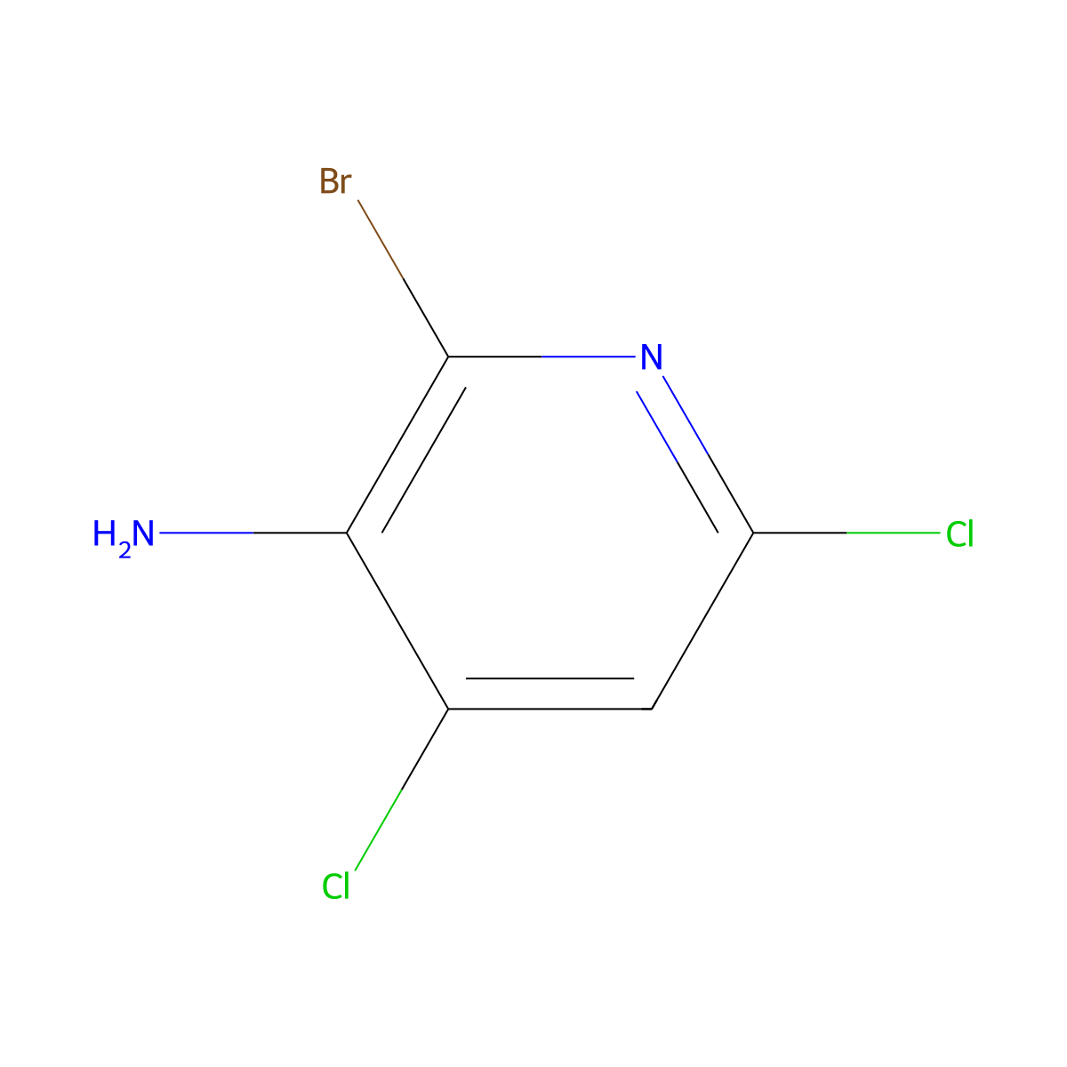 2-Bromo-4,6-dichloropyridin-3-amine molecular structure, CAS 1402667-04-2
