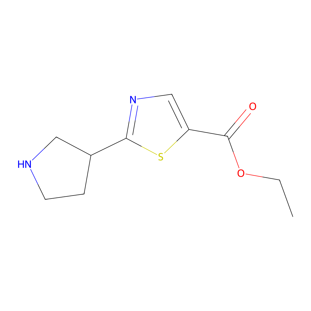 Ethyl 2-(pyrrolidin-3-yl)-1,3-thiazole-5-carboxylate molecular structure, CAS 1402672-57-4