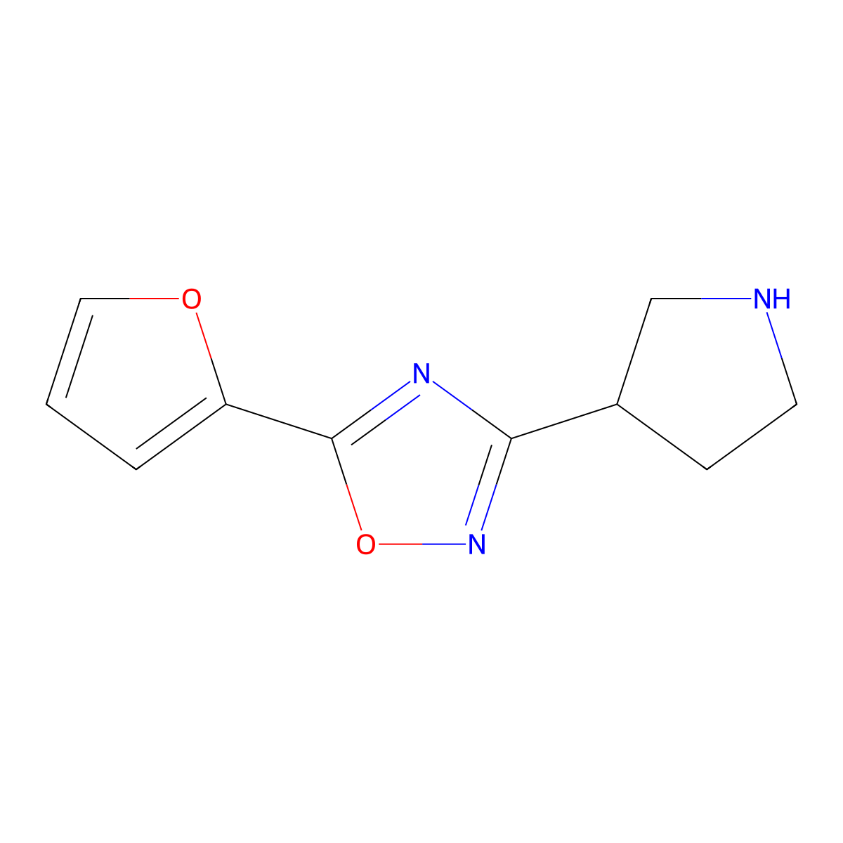 5-(Furan-2-yl)-3-(pyrrolidin-3-yl)-1,2,4-oxadiazole molecular structure, CAS 1402672-64-3
