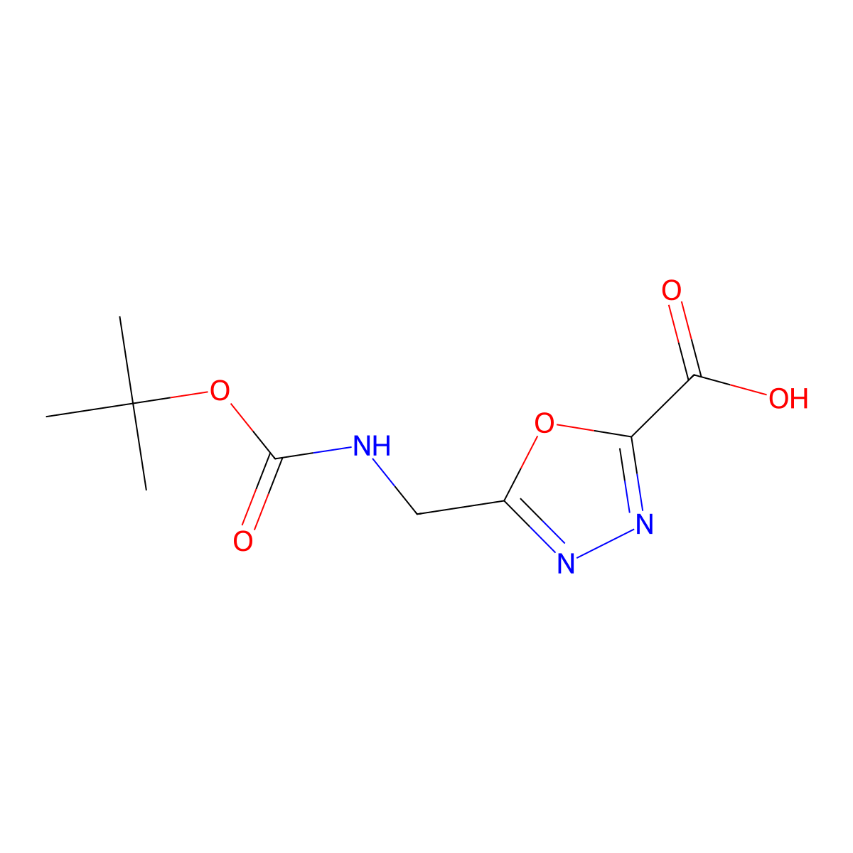 5-({[(Tert-butoxy)carbonyl]amino}methyl)-1,3,4-oxadiazole-2-carboxylic acid molecular structure, CAS 1402672-89-2