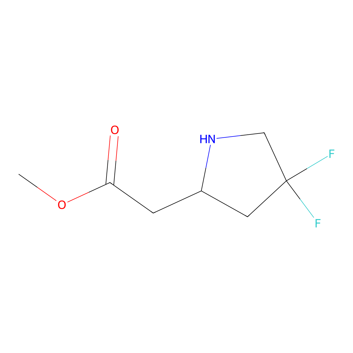 methyl 2-[(2R)-4,4-difluoropyrrolidin-2-yl]acetate molecular structure, CAS 1402687-72-2