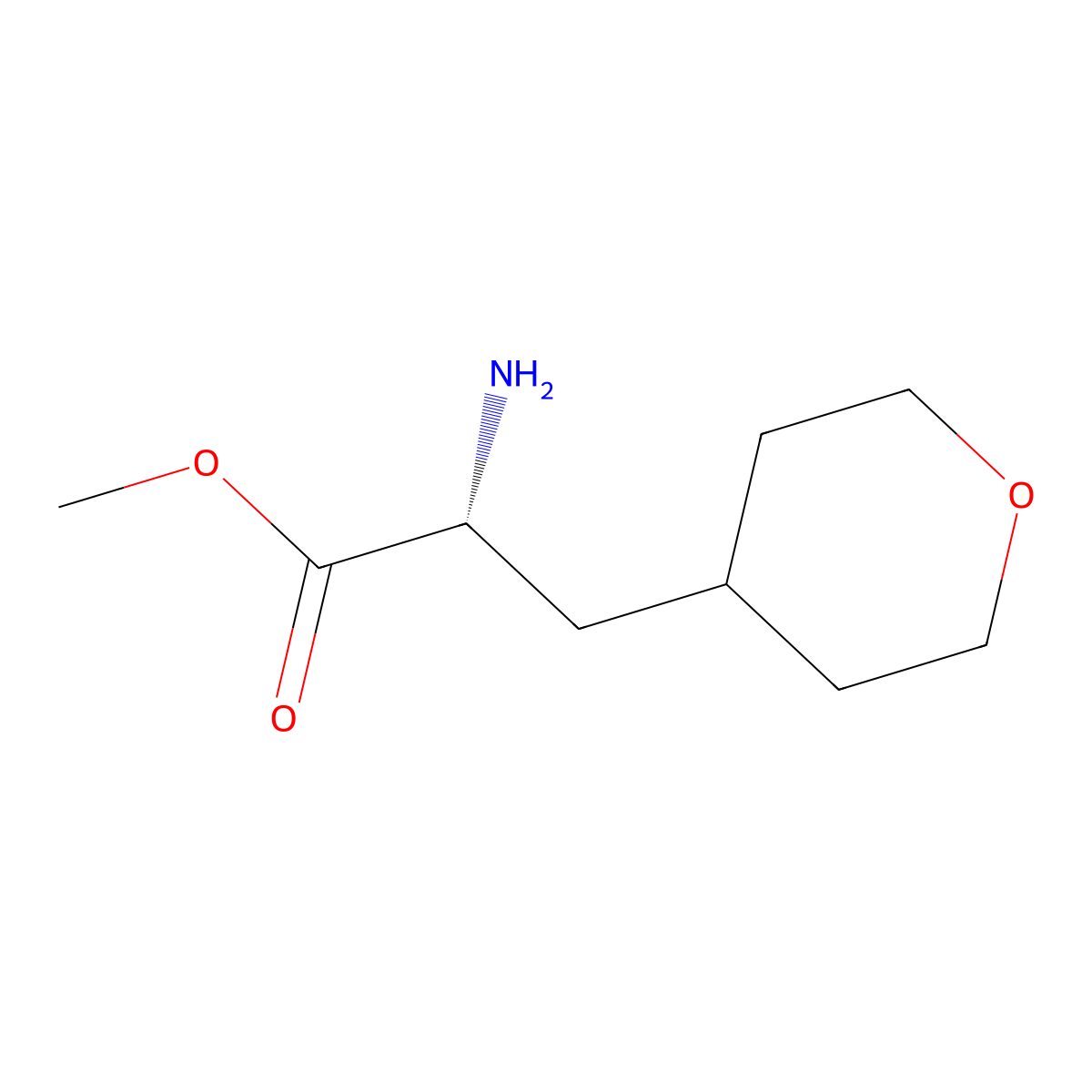 methyl (2R)-2-amino-3-(oxan-4-yl)propanoate molecular structure, CAS 1402687-80-2
