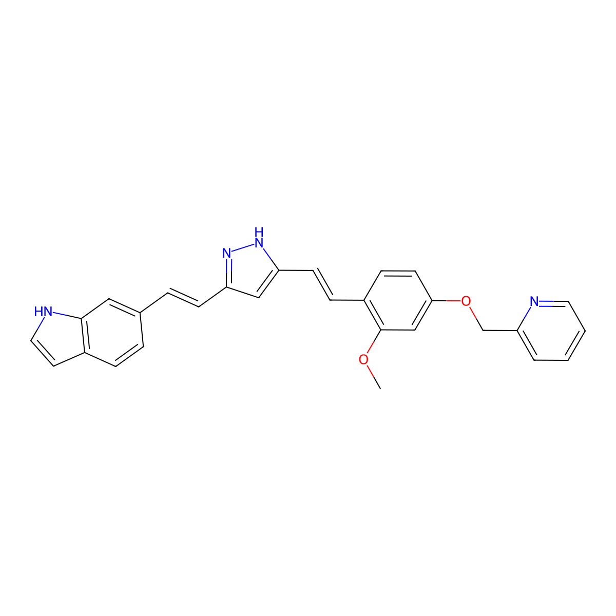 6-((E)-2-(3-((E)-2-Methoxy-4-(pyridin-2-ylmethoxy)styryl)-1h-pyrazol-5-yl)vinyl)-1h-indole molecular structure, CAS 1402727-29-0