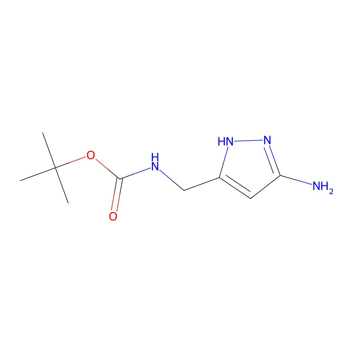 tert-butyl N-((5-amino-1H-pyrazol-3-yl)methyl)carbamate molecular structure, CAS 1402730-29-3