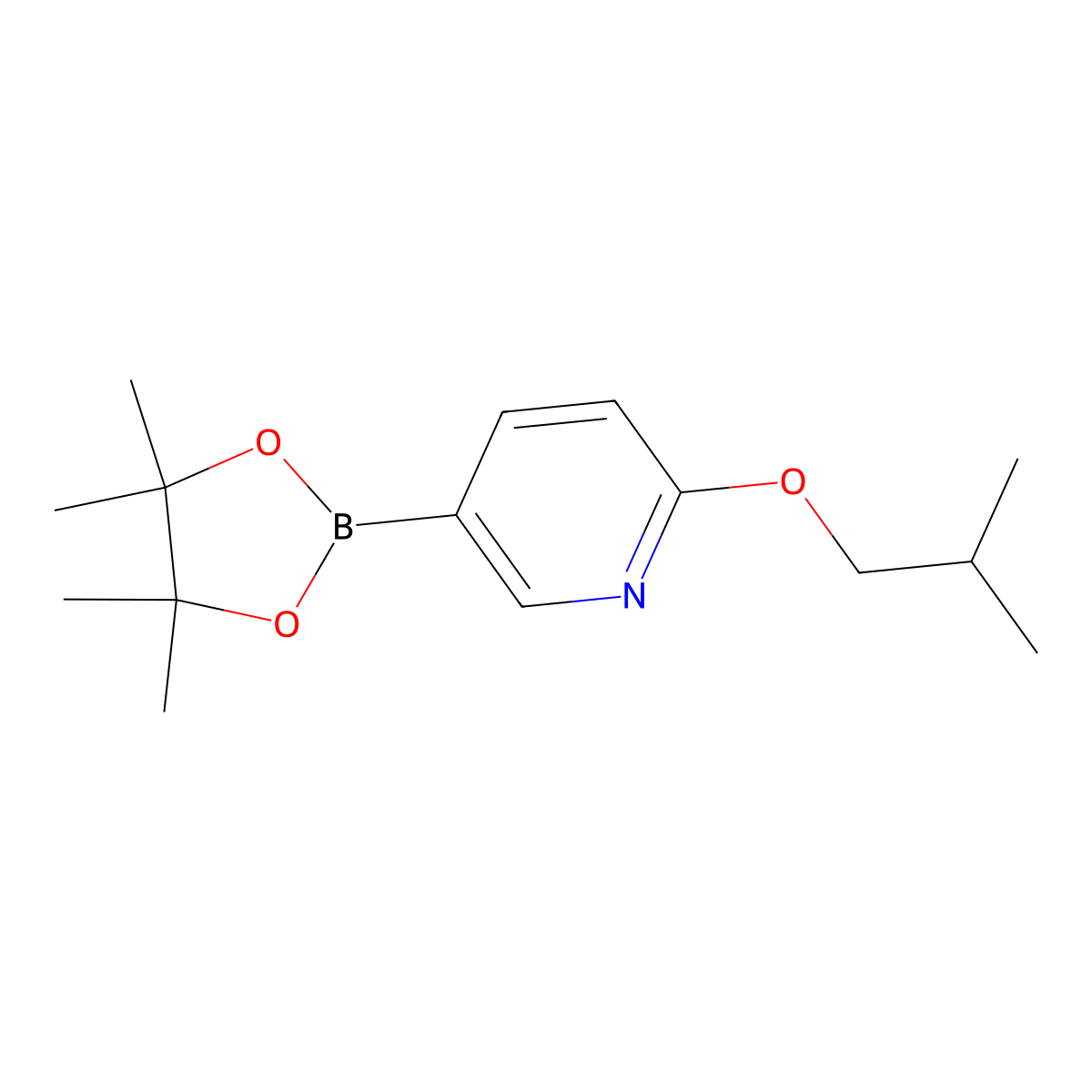 2-Isobutoxy-5-(4,4,5,5-tetramethyl-1,3,2-dioxaborolan-2-YL)pyridine molecular structure, CAS 1402740-34-4