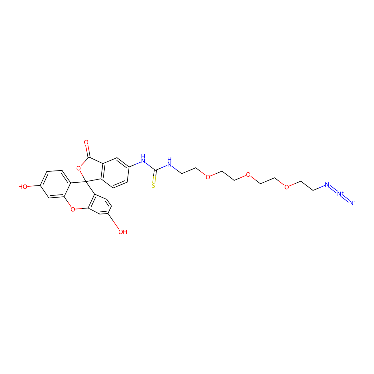 1-(2-(2-(2-(2-Azidoethoxy)ethoxy)ethoxy)ethyl)-3-(3',6'-dihydroxy-3-oxo-3h-spiro[isobenzofuran-1,9'-xanthen]-5-yl)thiourea molecular structure, CAS 1402745-37-2