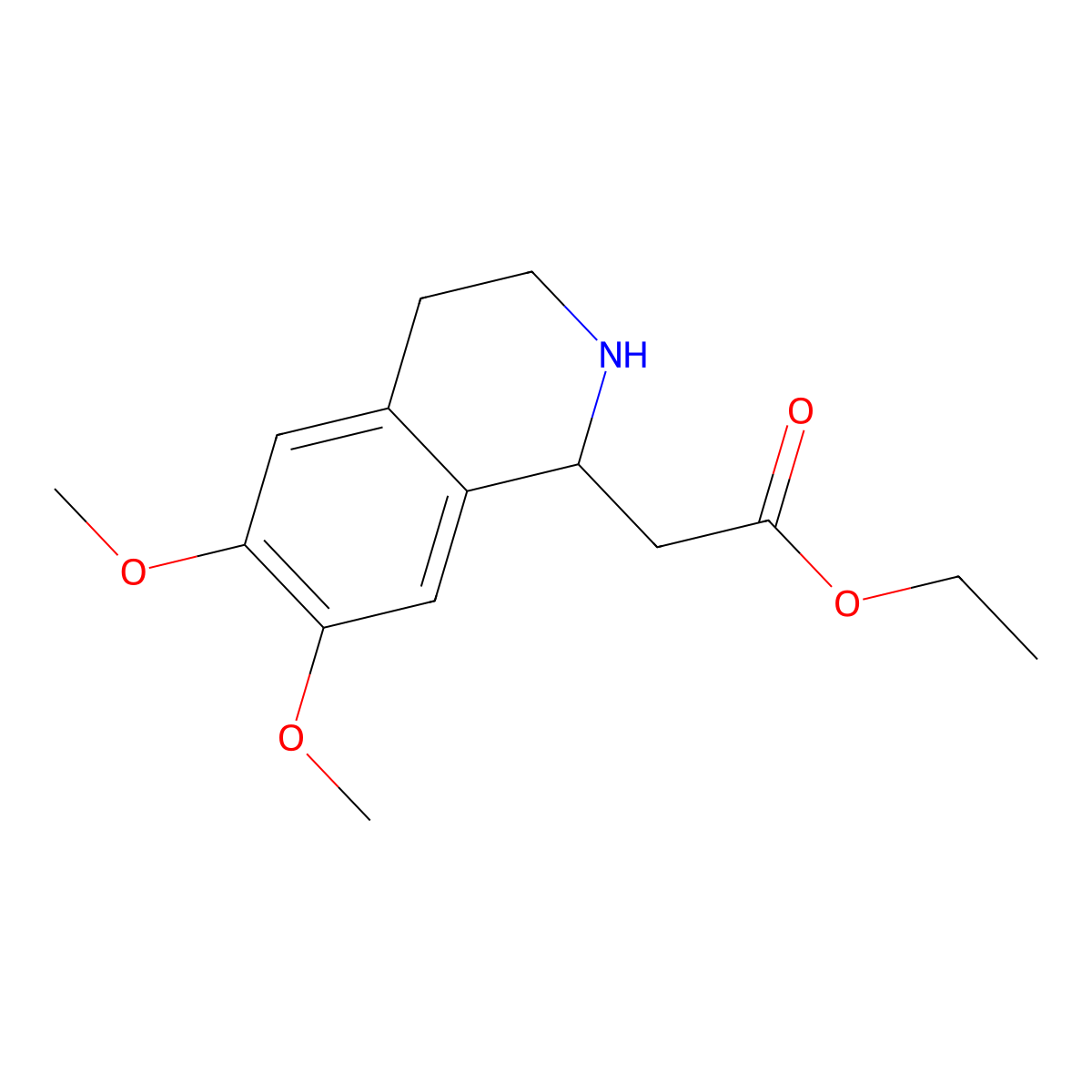 Ethyl (6,7-dimethoxy-1,2,3,4-tetrahydroisoquinolin-1-yl)acetate molecular structure, CAS 14028-68-3