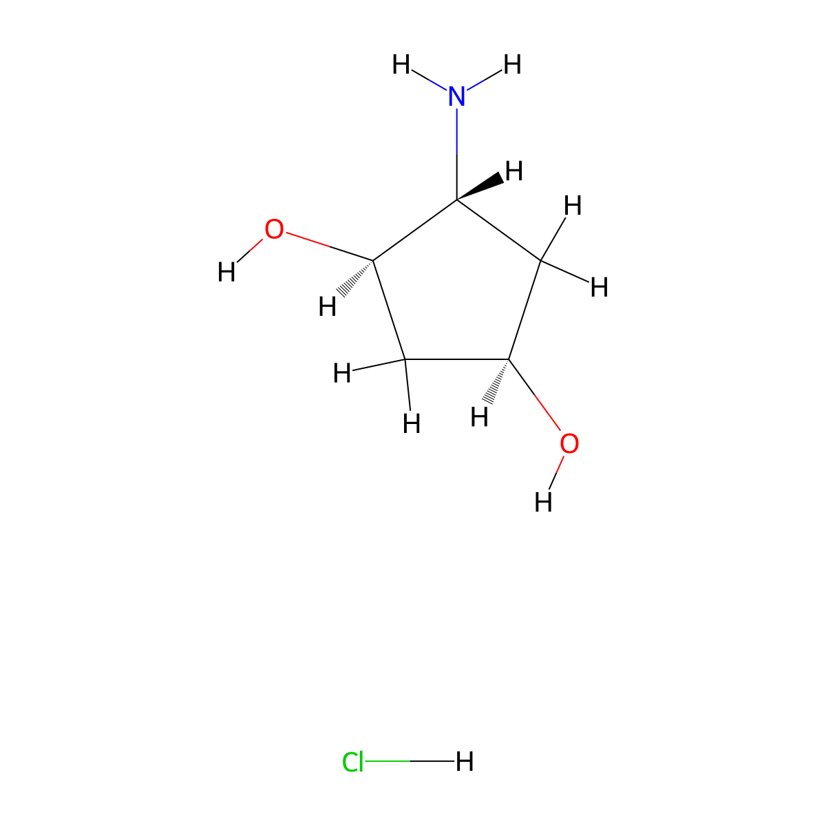 rac-(1R,3R,4R)-4-aminocyclopentane-1,3-diol hydrochloride molecular structure, CAS 1402855-05-3