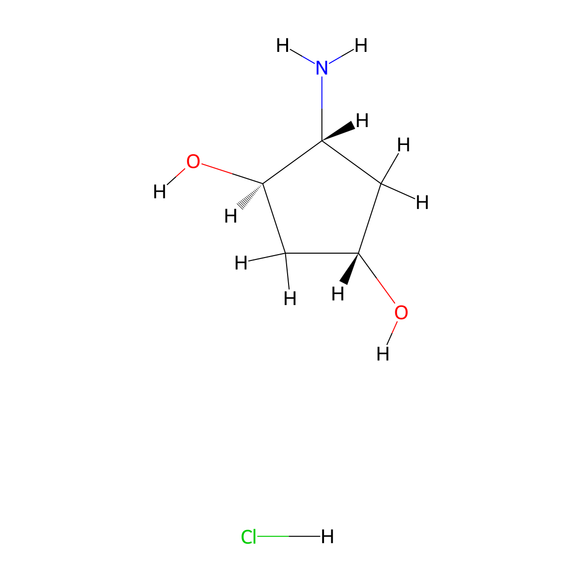 rac-(1R,3S,4S)-4-aminocyclopentane-1,3-diol hydrochloride molecular structure, CAS 1402855-09-7