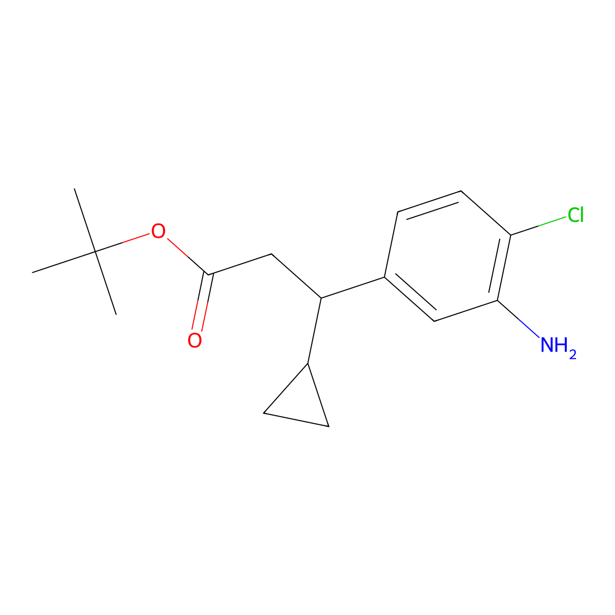 Tert-butyl 3-(3-amino-4-chlorophenyl)-3-cyclopropylpropanoate molecular structure, CAS 1402937-10-3