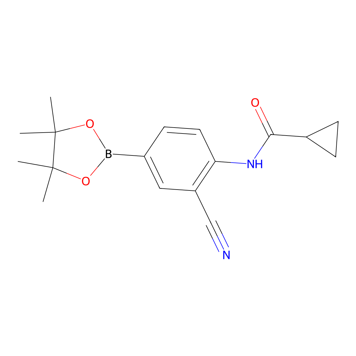 (2-Cyano-4-(4,4,5,5-tetramethyl-1,3,2-dioxaborolan-2-yl)phenyl)cyclopropanecarboxamide molecular structure, CAS 1403248-60-1
