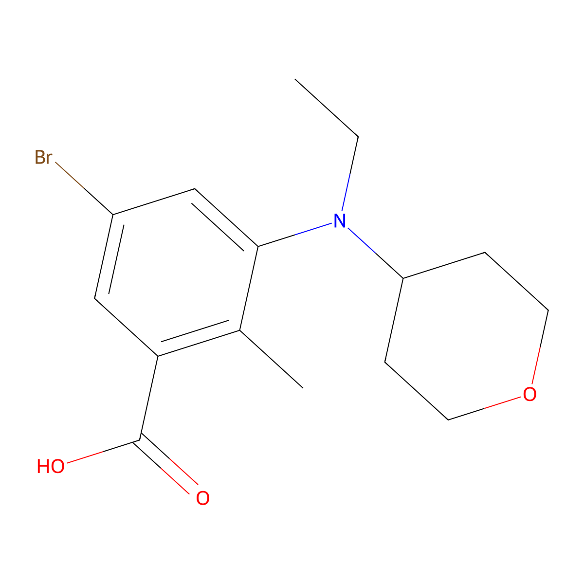 5-bromo-3-(ethyl(tetrahydro-2H-pyran-4-yl)amino)-2-methylbenzoic acid molecular structure, CAS 1403257-81-7