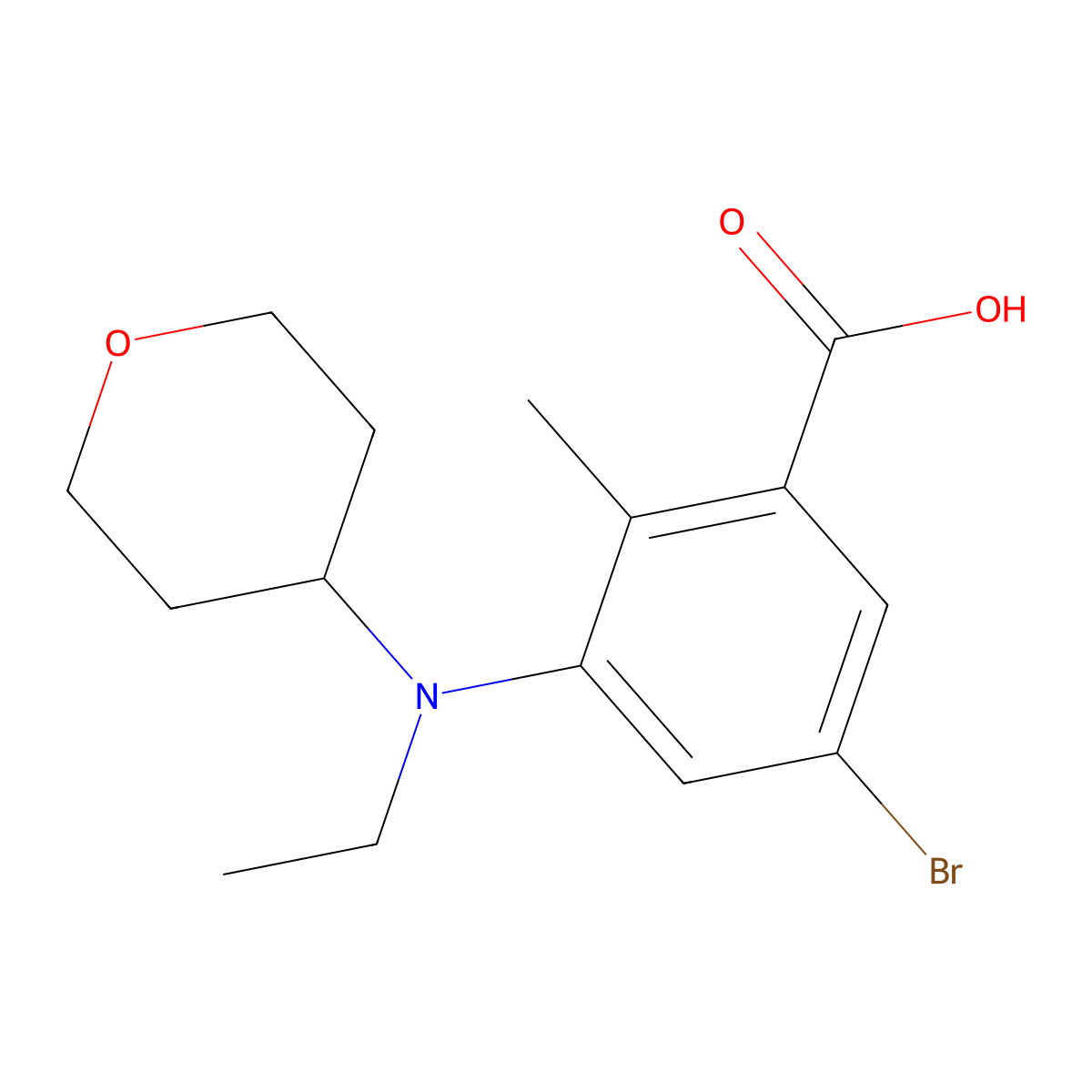 5-bromo-3-(ethyl(tetrahydro-2H-pyran-4-yl)amino)-2-methylbenzoic acid molecular structure, CAS 1403257-81-7