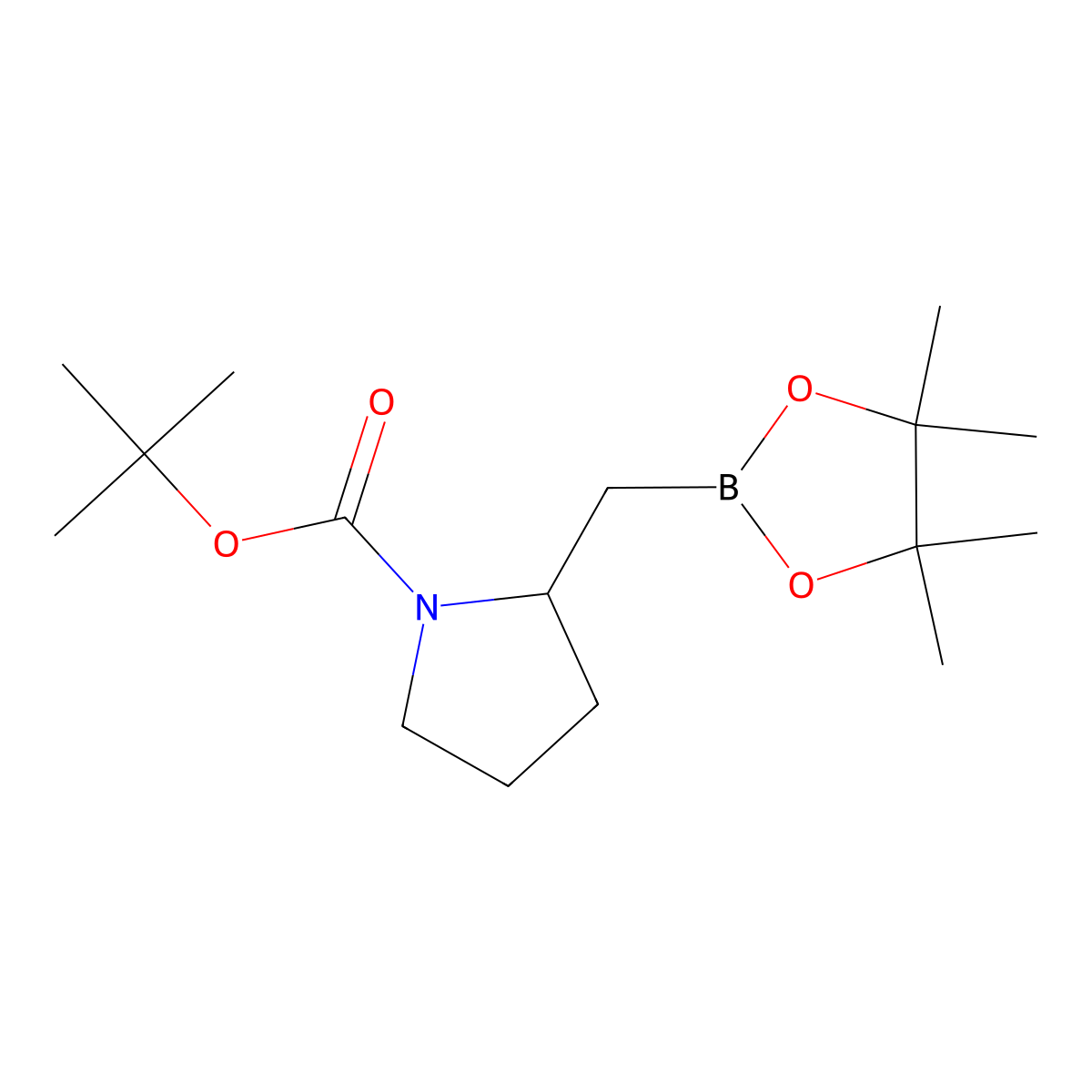 tert-butyl (R)-2-((4,4,5,5-tetramethyl-1,3,2-dioxaborolan-2-yl)methyl)pyrrolidine-1-carboxylate molecular structure, CAS 1403326-05-5