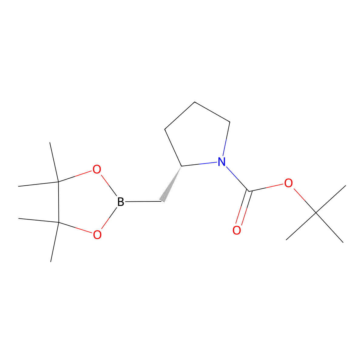 tert-butyl (R)-2-((4,4,5,5-tetramethyl-1,3,2-dioxaborolan-2-yl)methyl)pyrrolidine-1-carboxylate molecular structure, CAS 1403326-05-5