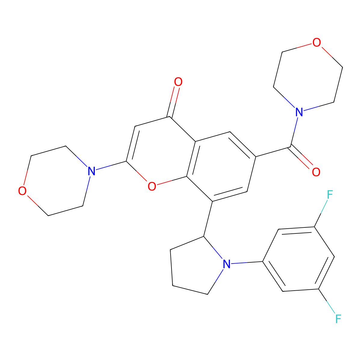 8-[(2R)-1-(3,5-difluorophenyl)pyrrolidin-2-yl]-6-(morpholine-4-carbonyl)-2-morpholino-chromen-4-one molecular structure, CAS 1403458-28-5