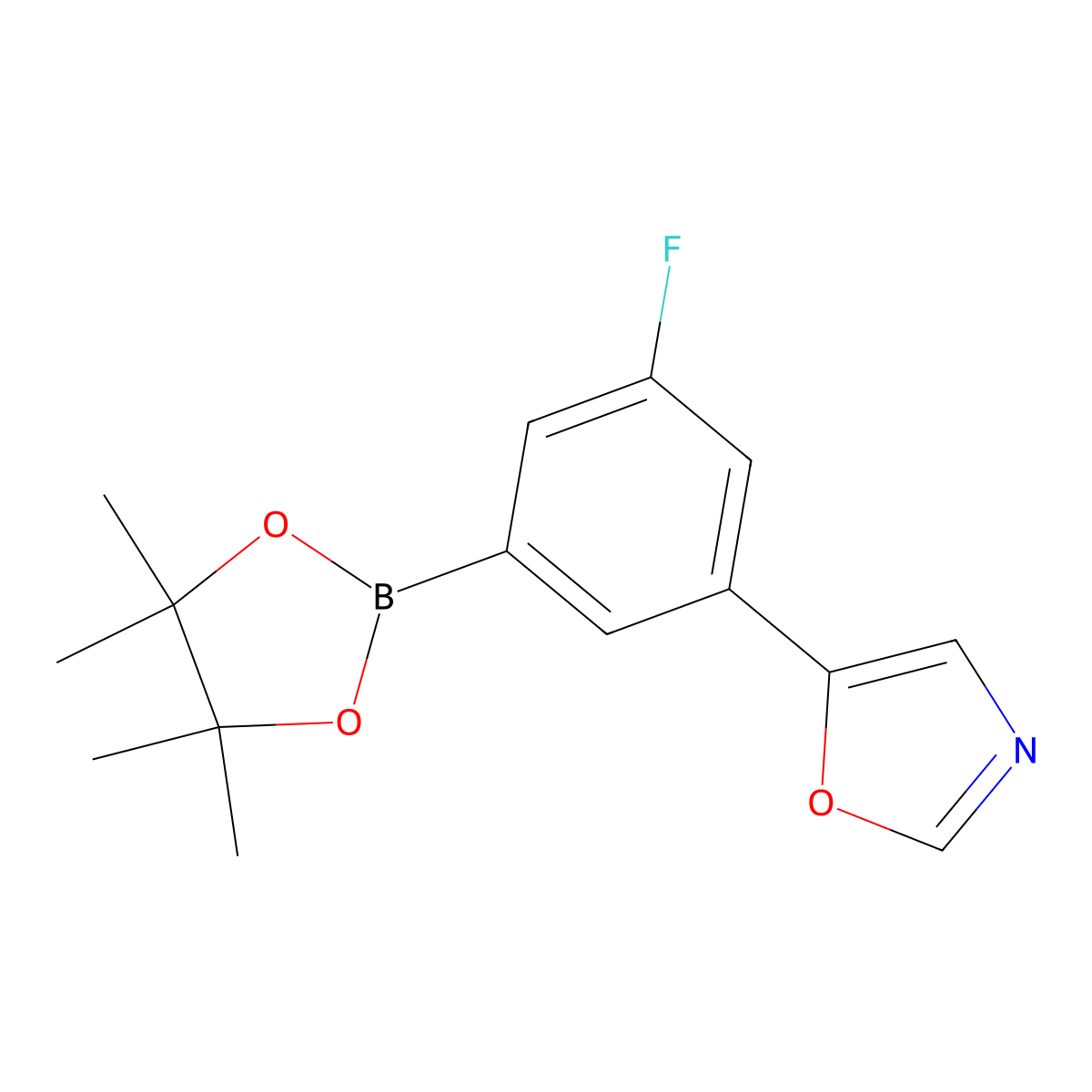 5-[3-Fluoro-5-(4,4,5,5-tetramethyl-1,3,2-dioxaborolan-2-yl)phenyl]oxazole molecular structure, CAS 1403469-18-0