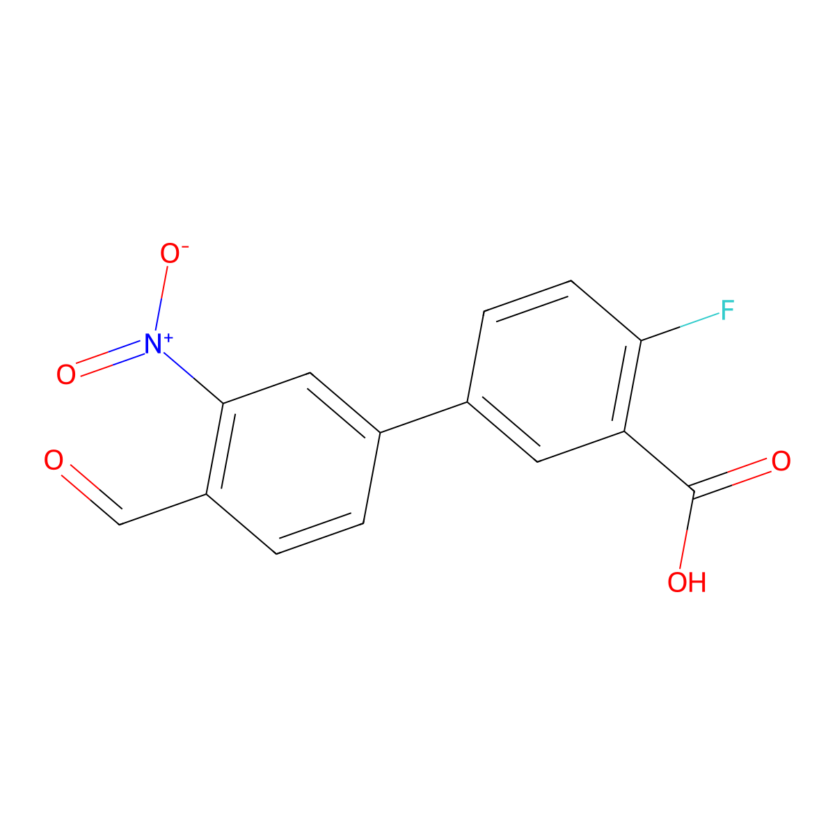 2-Fluoro-5-(4-formyl-3-nitrophenyl)benzoic acid molecular structure, CAS 1403483-64-6