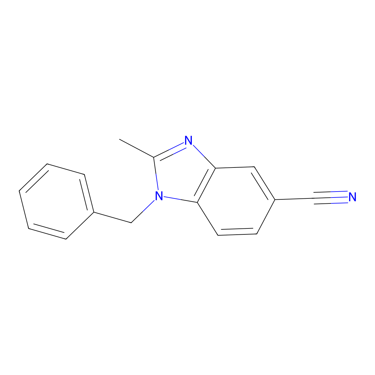 1-Benzyl-2-methyl-1,3-benzodiazole-5-carbonitrile molecular structure, CAS 1403483-72-6