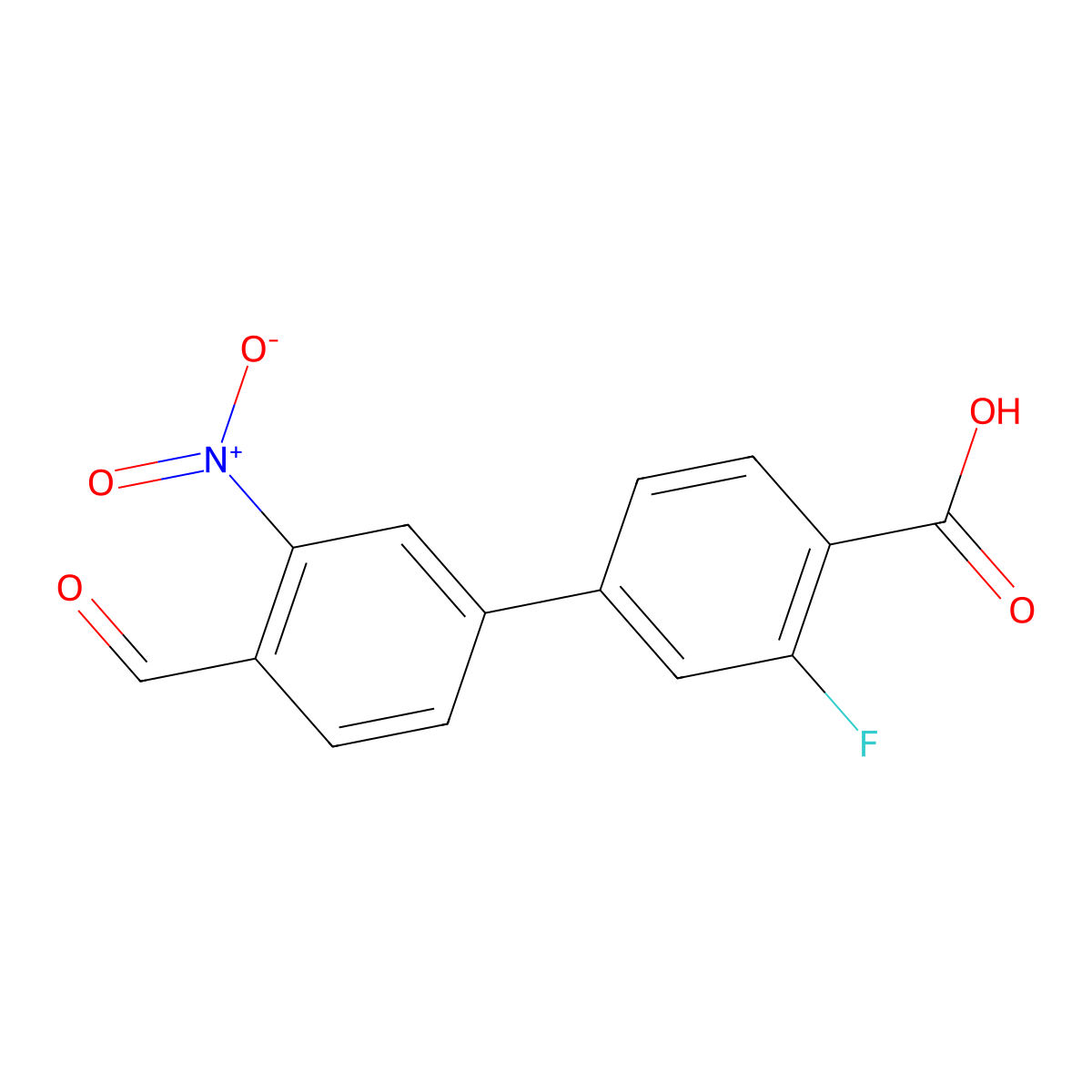 2-Fluoro-4-(4-formyl-3-nitrophenyl)benzoic acid molecular structure, CAS 1403483-89-5