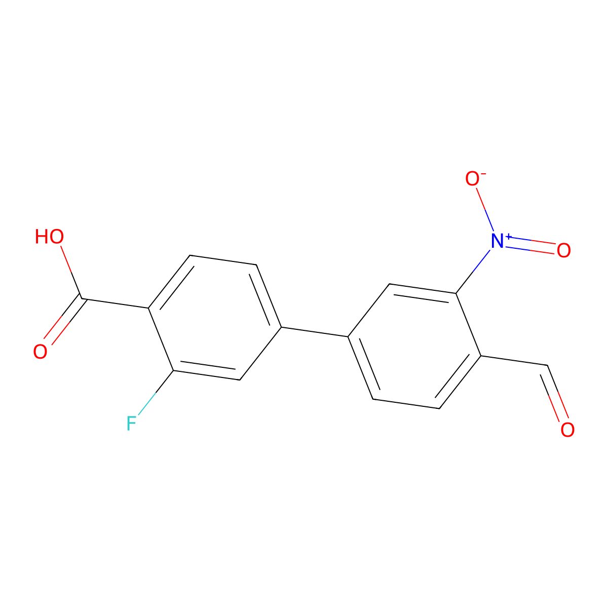2-Fluoro-4-(4-formyl-3-nitrophenyl)benzoic acid molecular structure, CAS 1403483-89-5