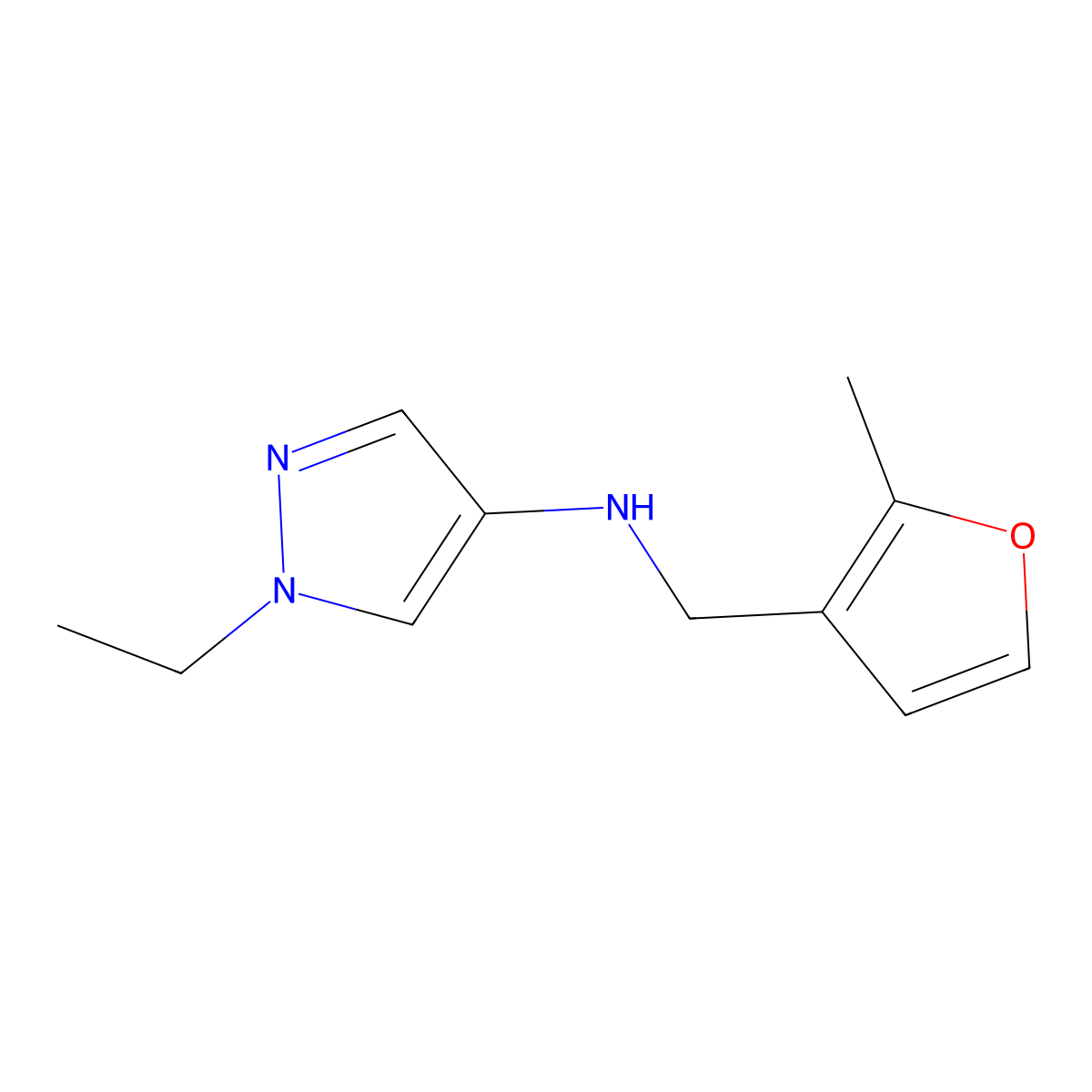1-Ethyl-N-((2-methylfuran-3-yl)methyl)-1H-pyrazol-4-amine molecular structure, CAS 1403564-84-0