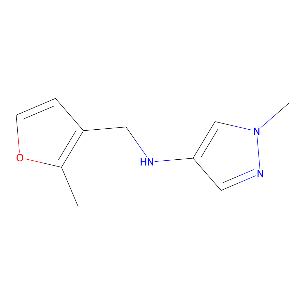 1-Methyl-N-((2-methylfuran-3-yl)methyl)-1H-pyrazol-4-amine molecular structure, CAS 1403565-21-8