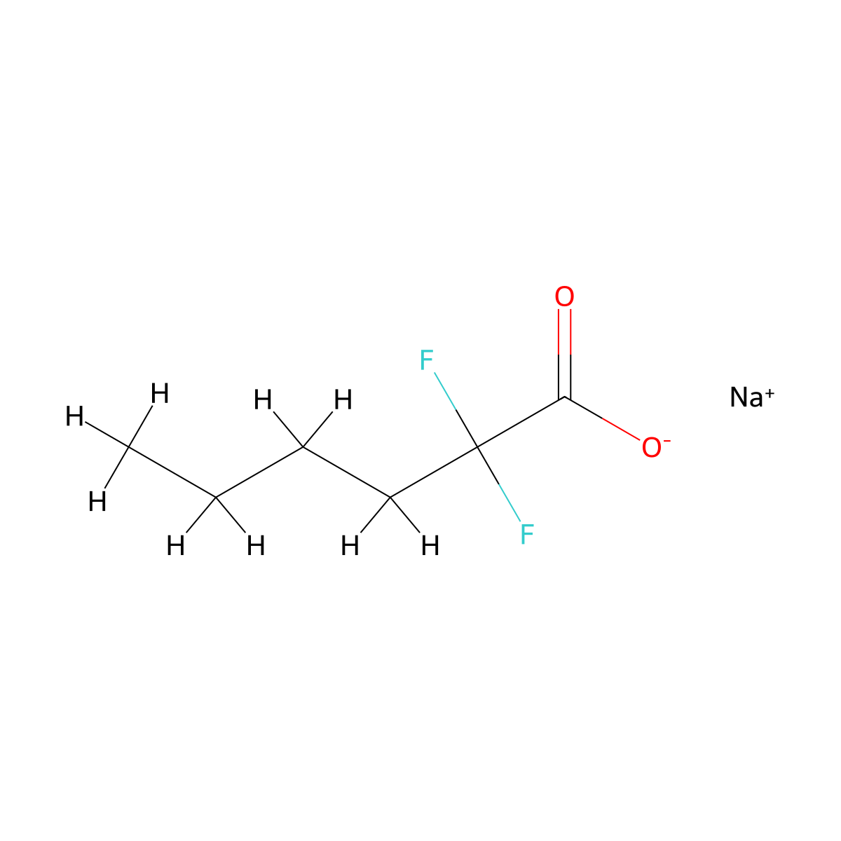 Sodium 2,2-difluorohexanoate molecular structure, CAS 1403667-43-5
